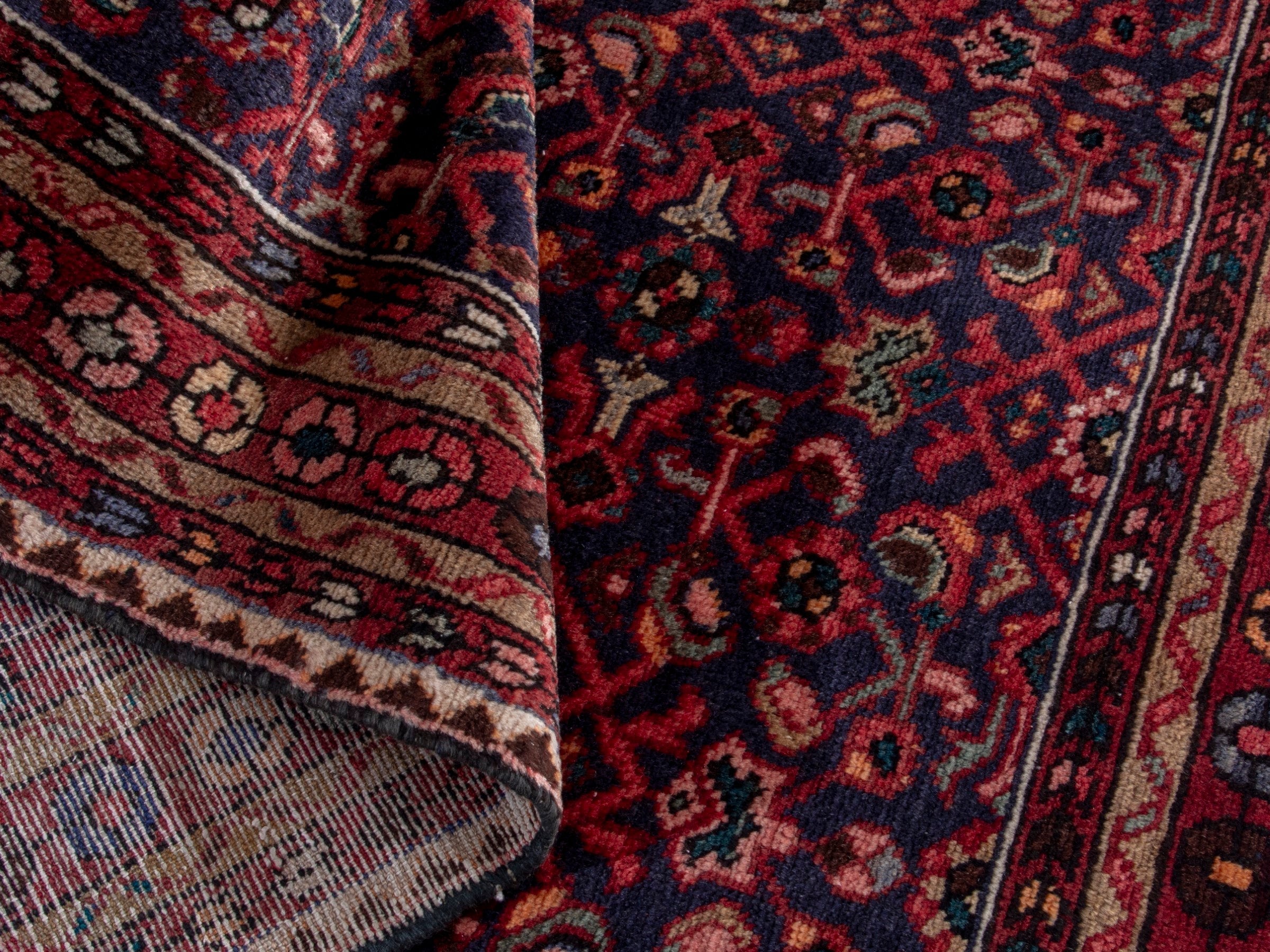 Persian Mahal area rug in burgundy and navy, view 15 of 18
