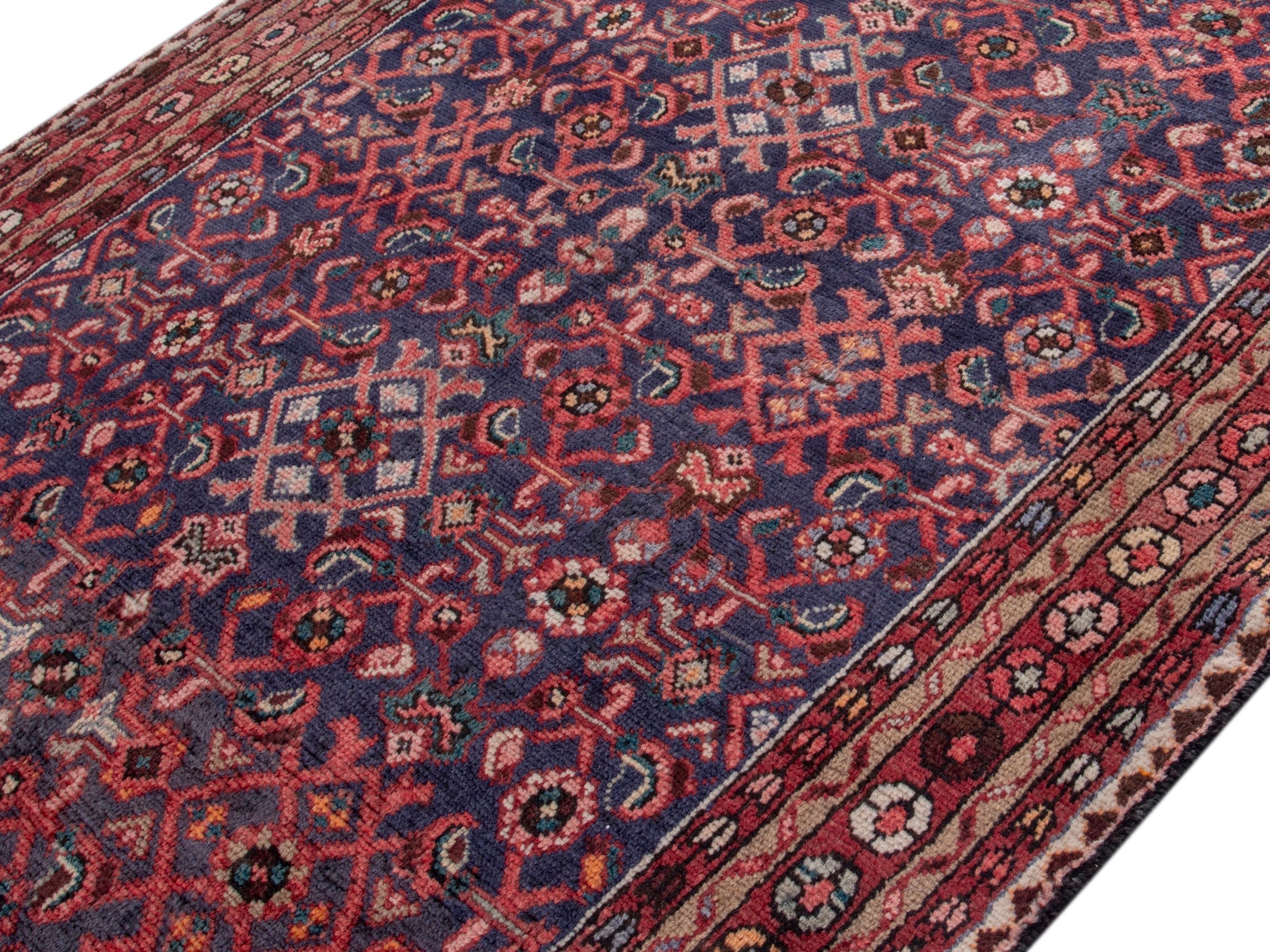 Persian Mahal area rug in burgundy and navy, view 4 of 18