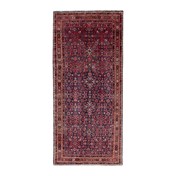 Persian Mahal runner rug in burgundy and navy, 4'11" x 11'4"