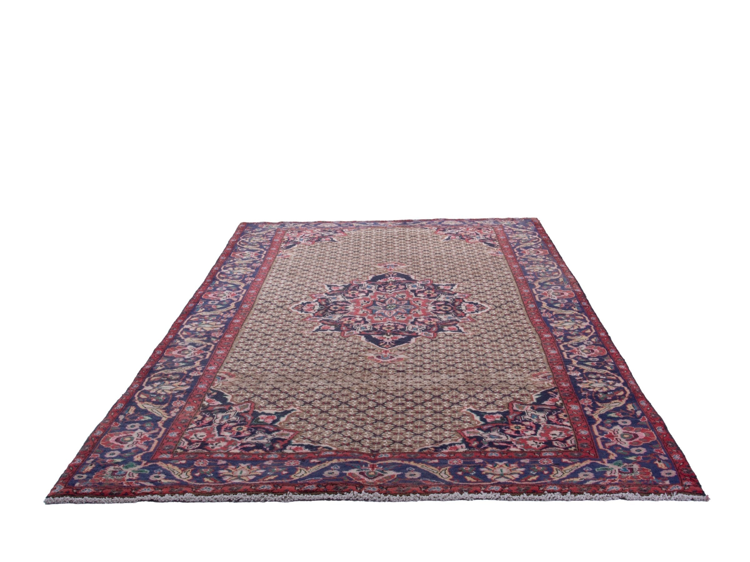 Persian Songhor area rug in cream and burgundy, view 3 of 18