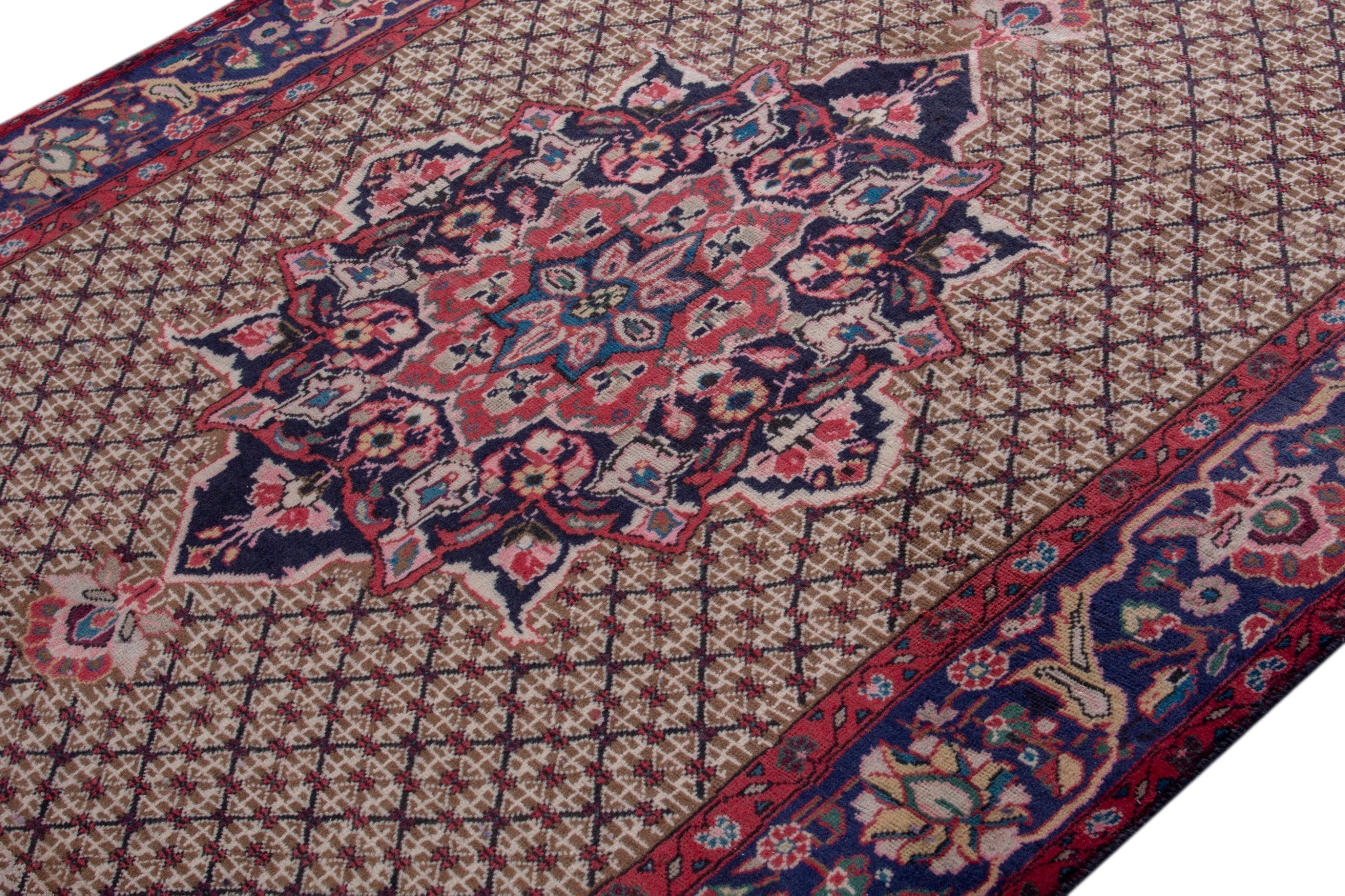 Persian Songhor area rug in cream and burgundy, view 4 of 18
