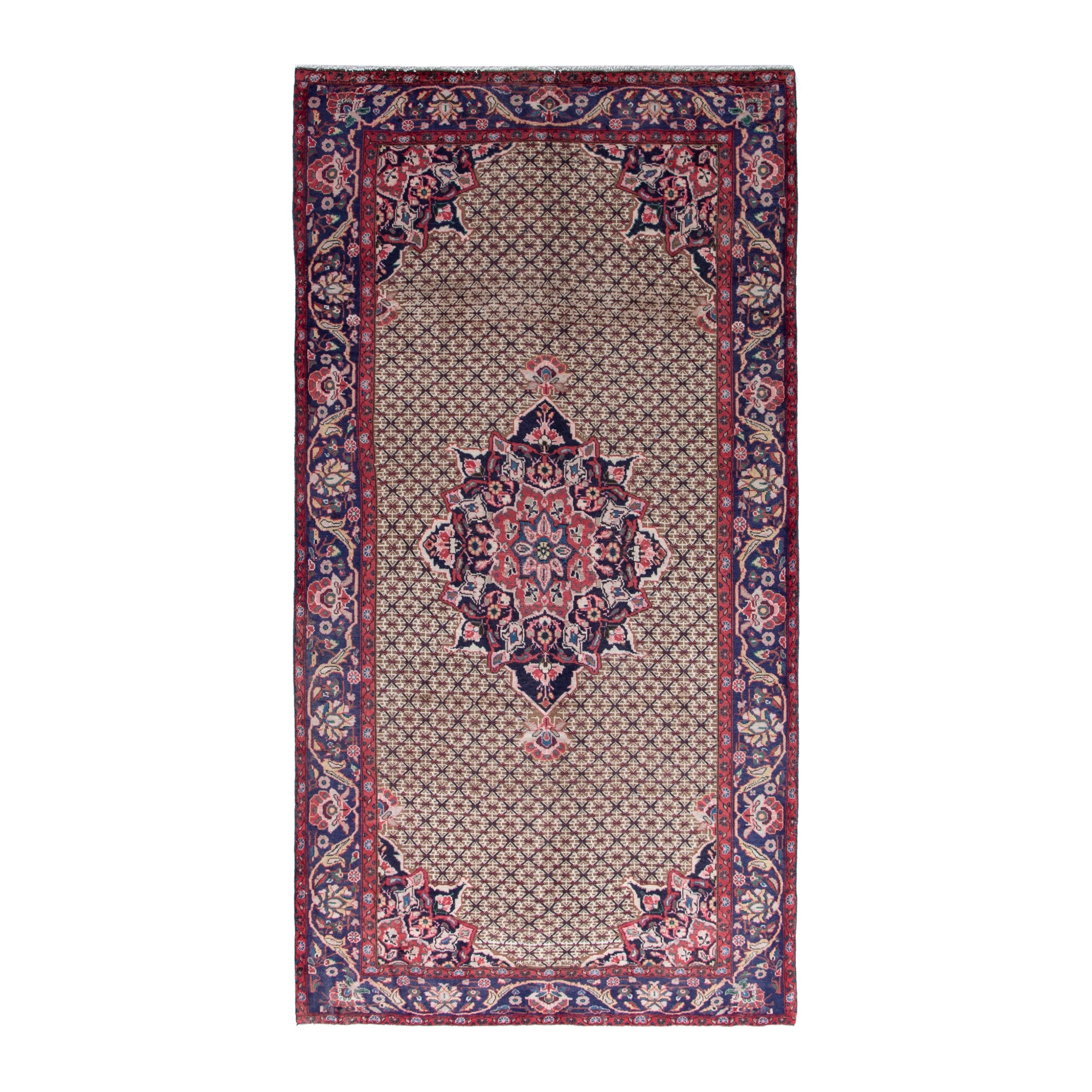 Persian Songhor area rug in cream and burgundy, 5' x 9'9"