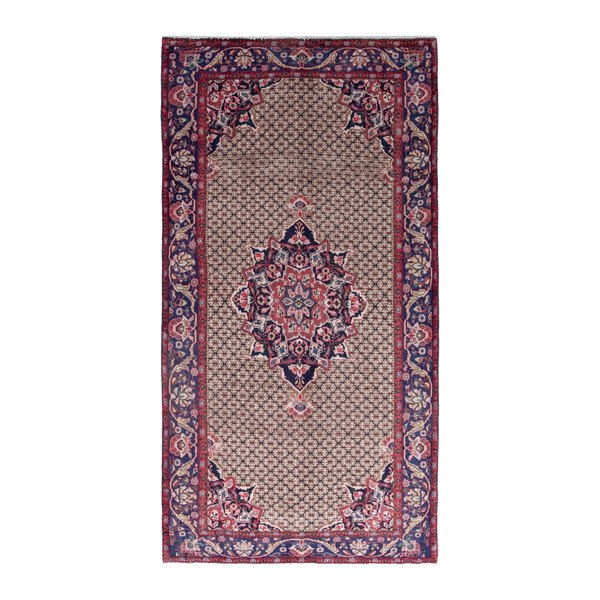 Persian Songhor area rug in cream and burgundy, 5' x 9'9"