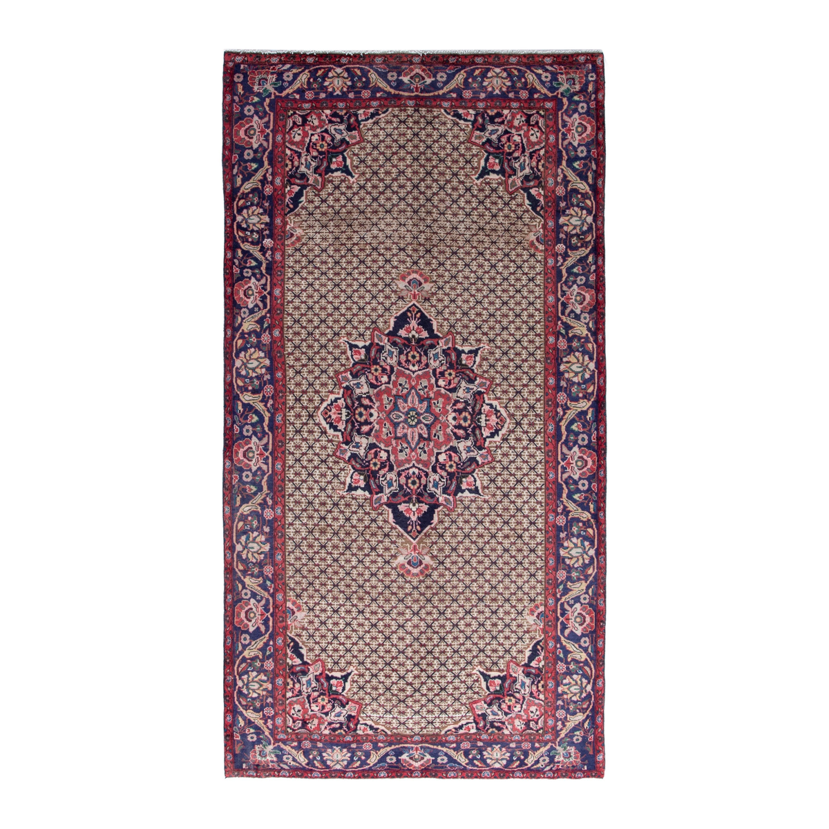 Persian Songhor area rug in cream and burgundy, 5' x 9'9"
