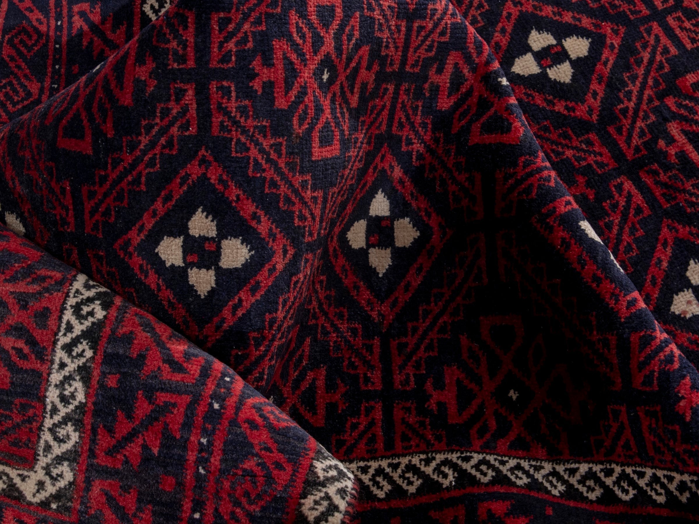 Persian Baluch area rug in burgundy and deep red, view 16 of 19