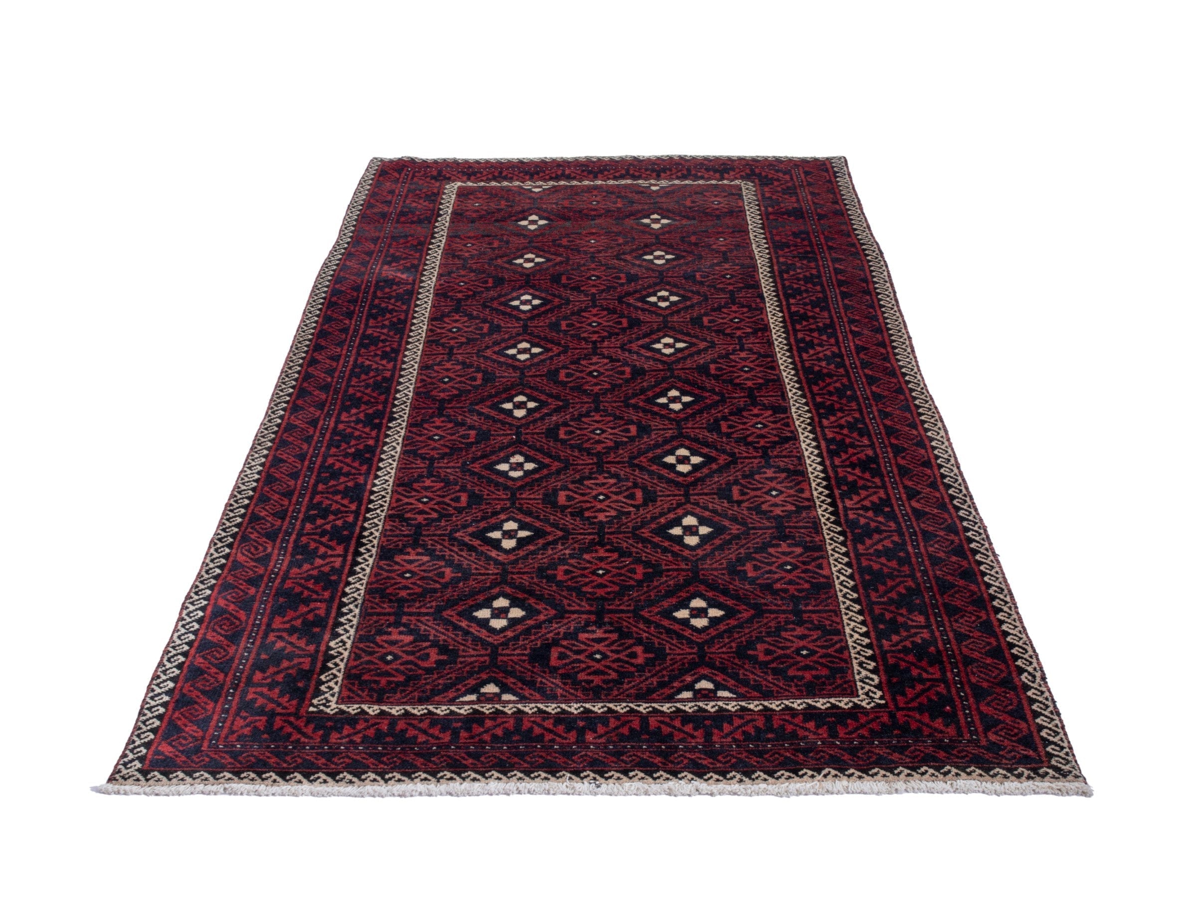 Persian Baluch area rug in burgundy and deep red, view 3 of 19