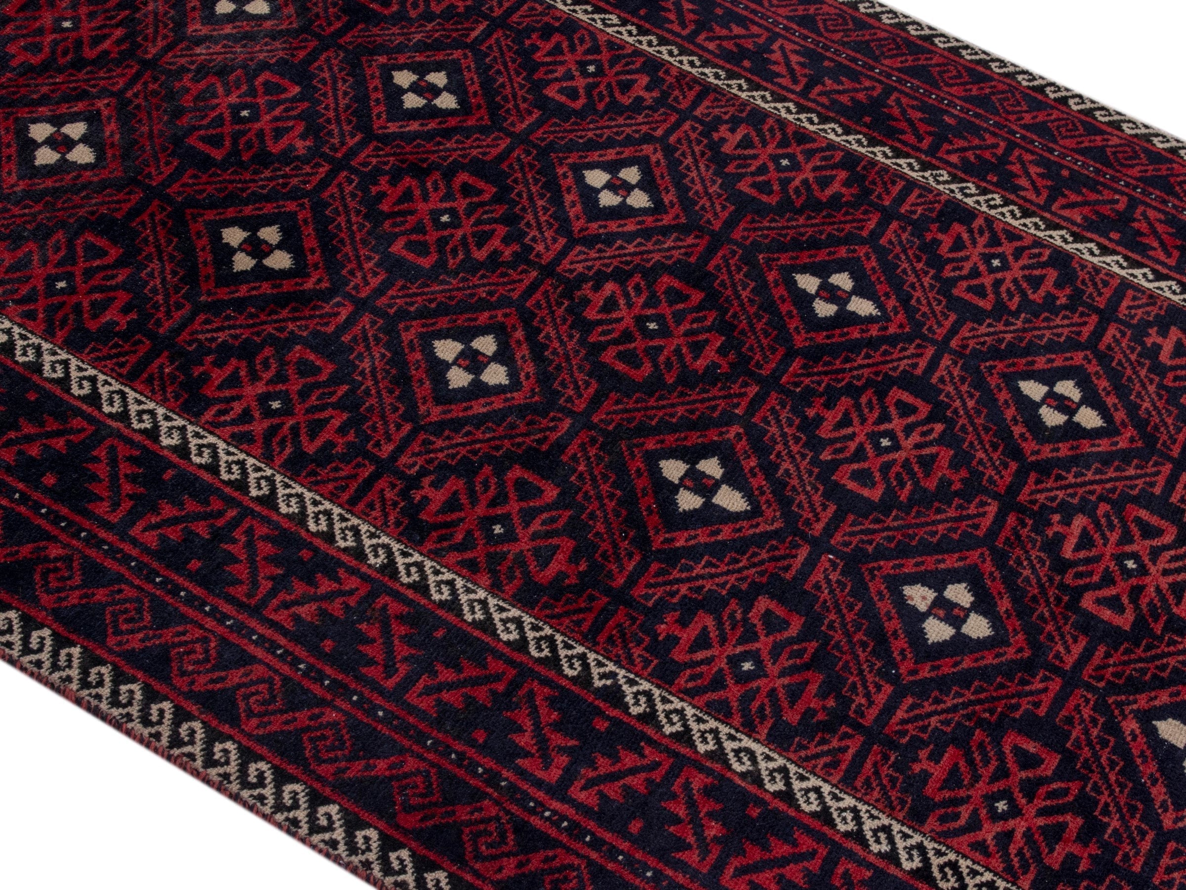 Persian Baluch area rug in burgundy and deep red, view 4 of 19