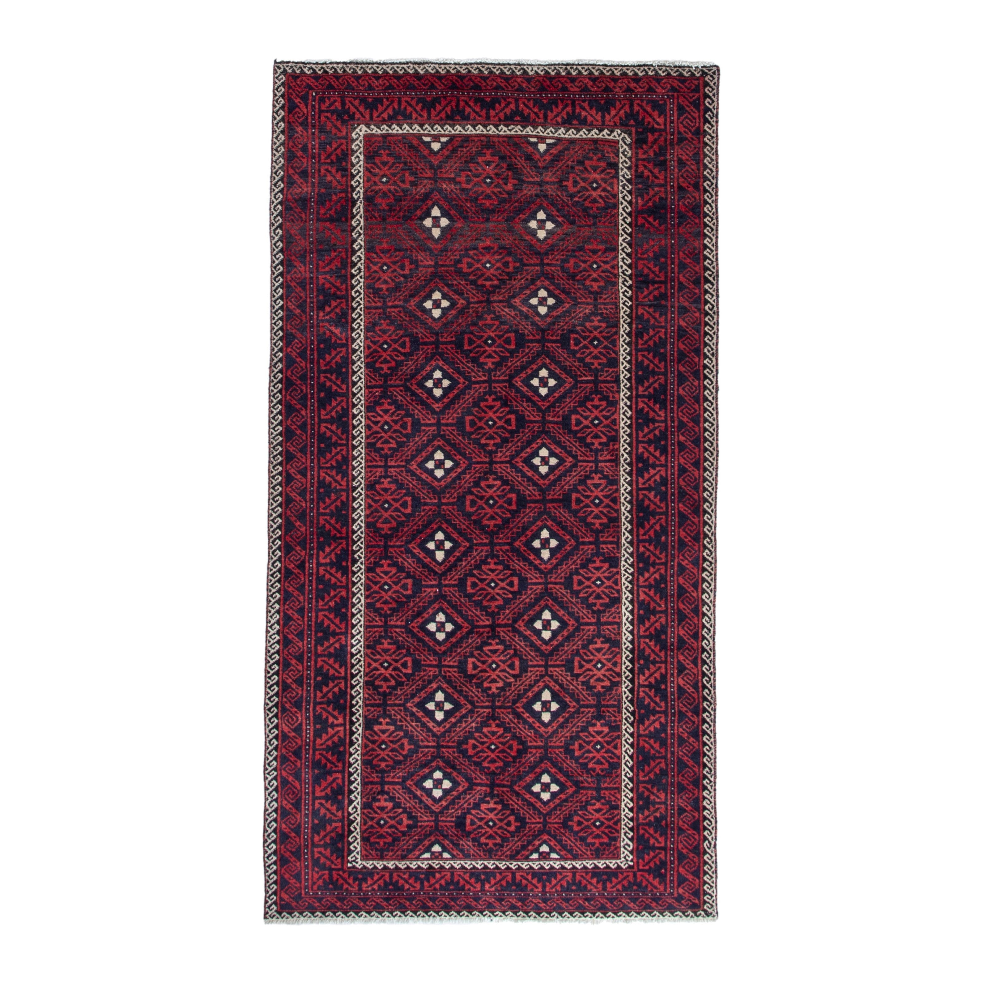 Persian Baluch area rug in burgundy and deep red, 4'2" x 8'2"