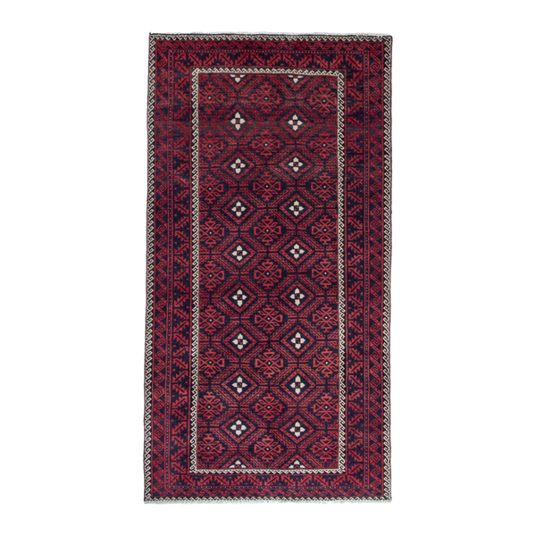 Persian Baluch area rug in burgundy and deep red, 4'2" x 8'2"