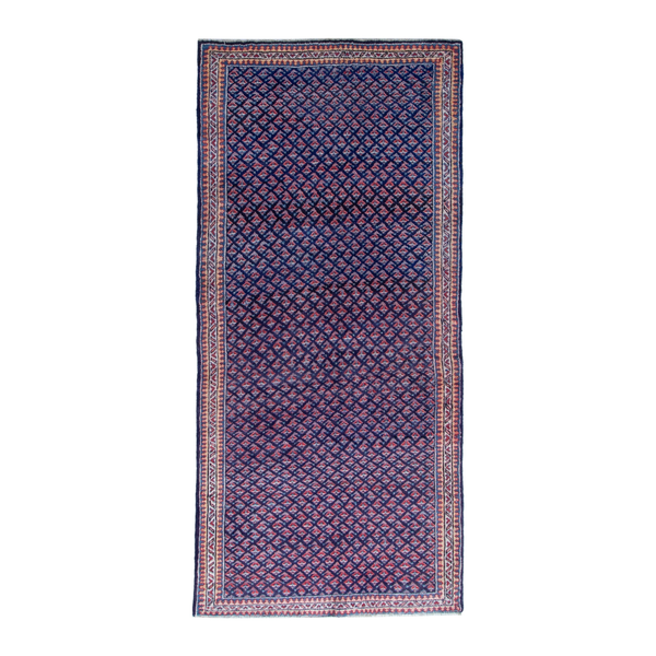 Persian Arak runner rug in navy and dusty rose, 4'4" x 10'1"