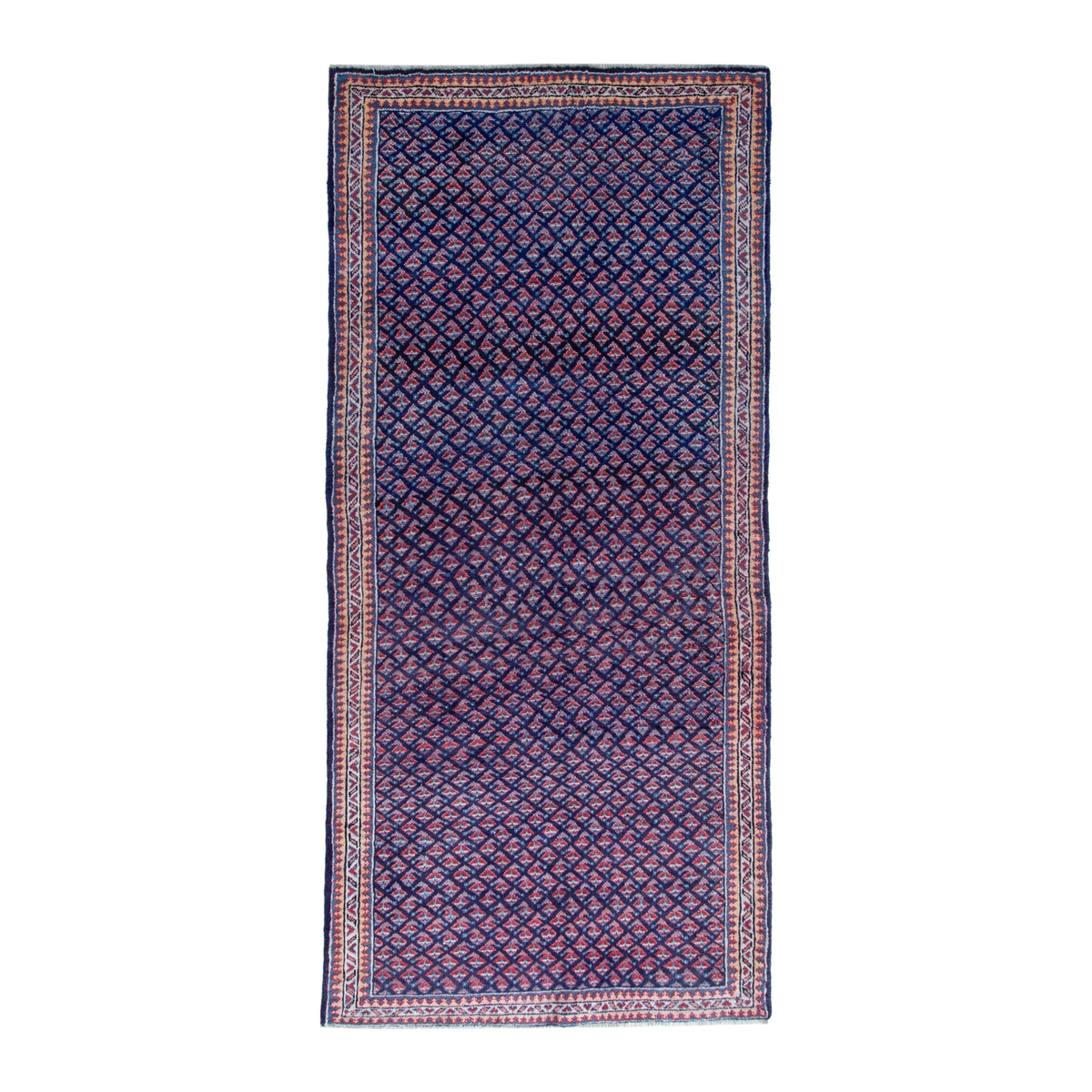 Persian Arak runner rug in navy and dusty rose, 4'4" x 10'1"