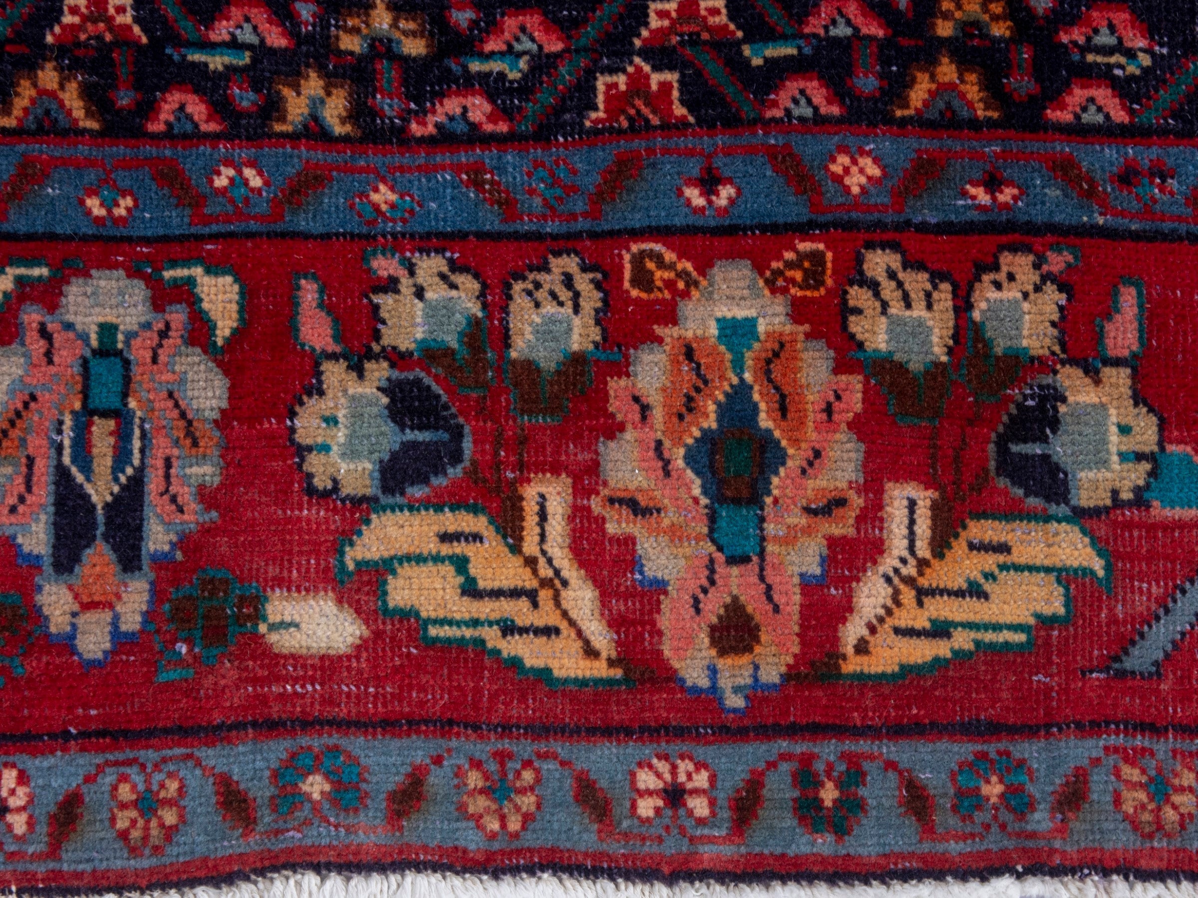Persian Mahal area rug in navy and deep red, view 11 of 20