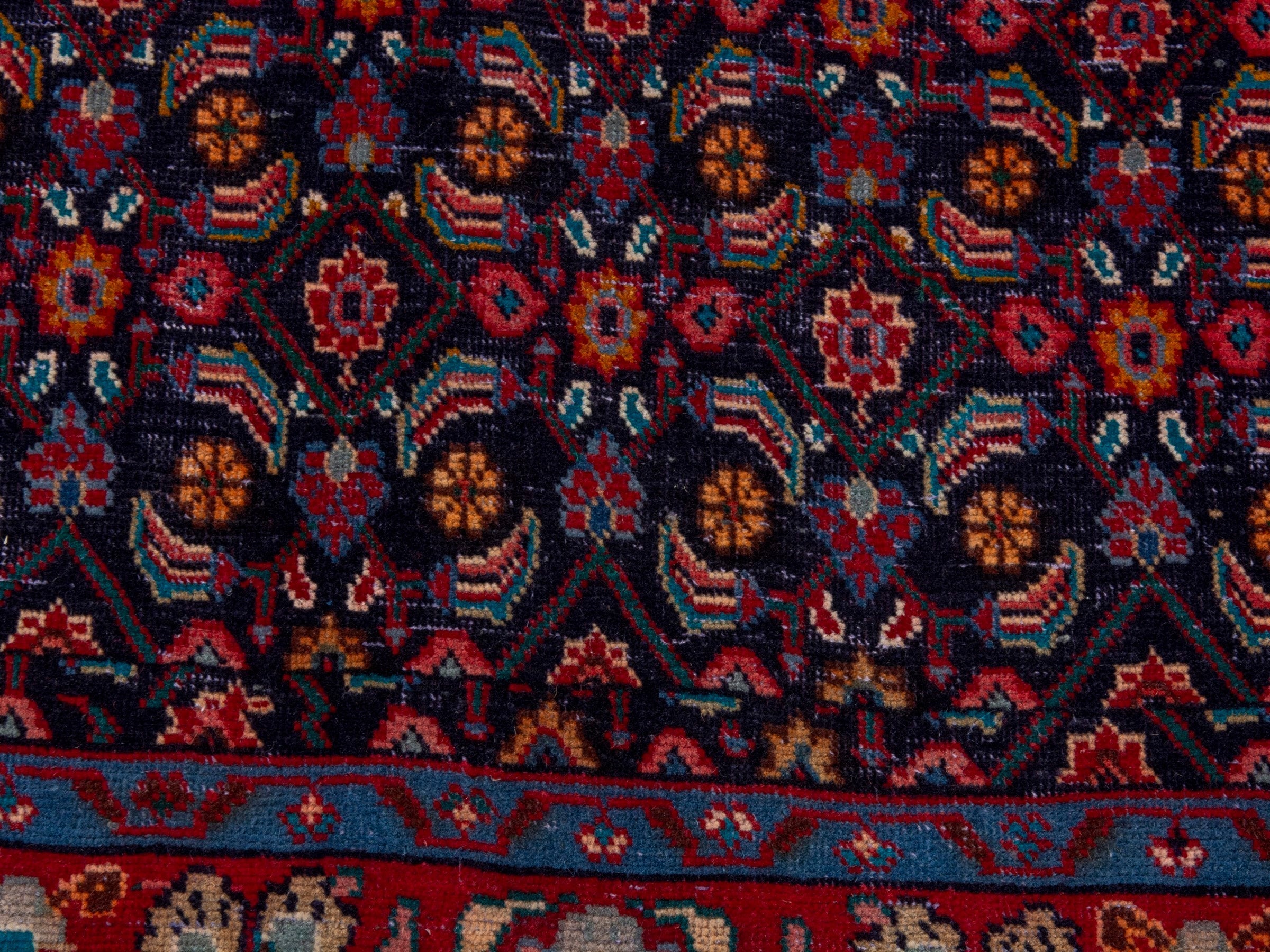Persian Mahal area rug in navy and deep red, view 12 of 20