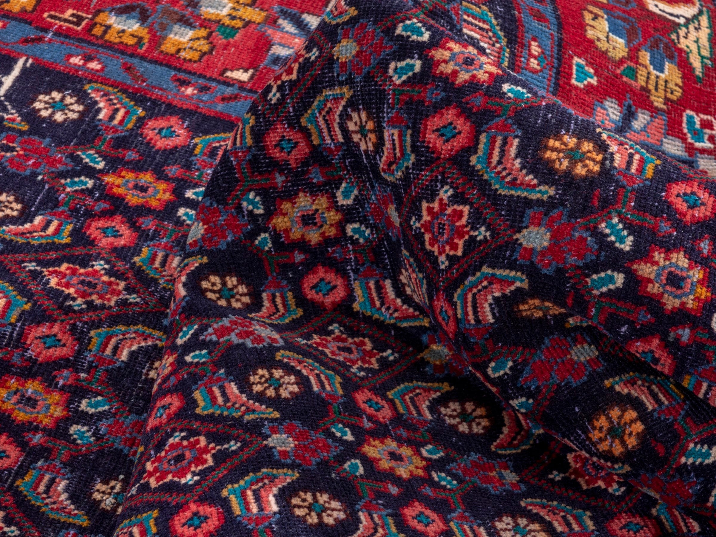 Persian Mahal area rug in navy and deep red, view 16 of 20