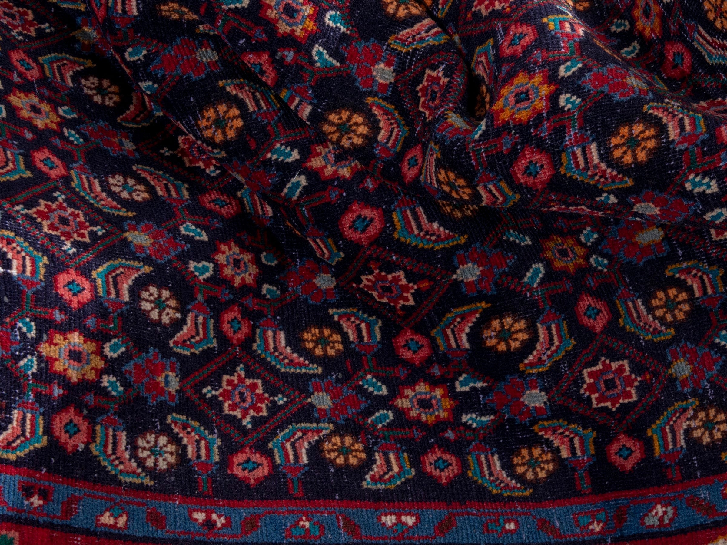Persian Mahal area rug in navy and deep red, view 17 of 20