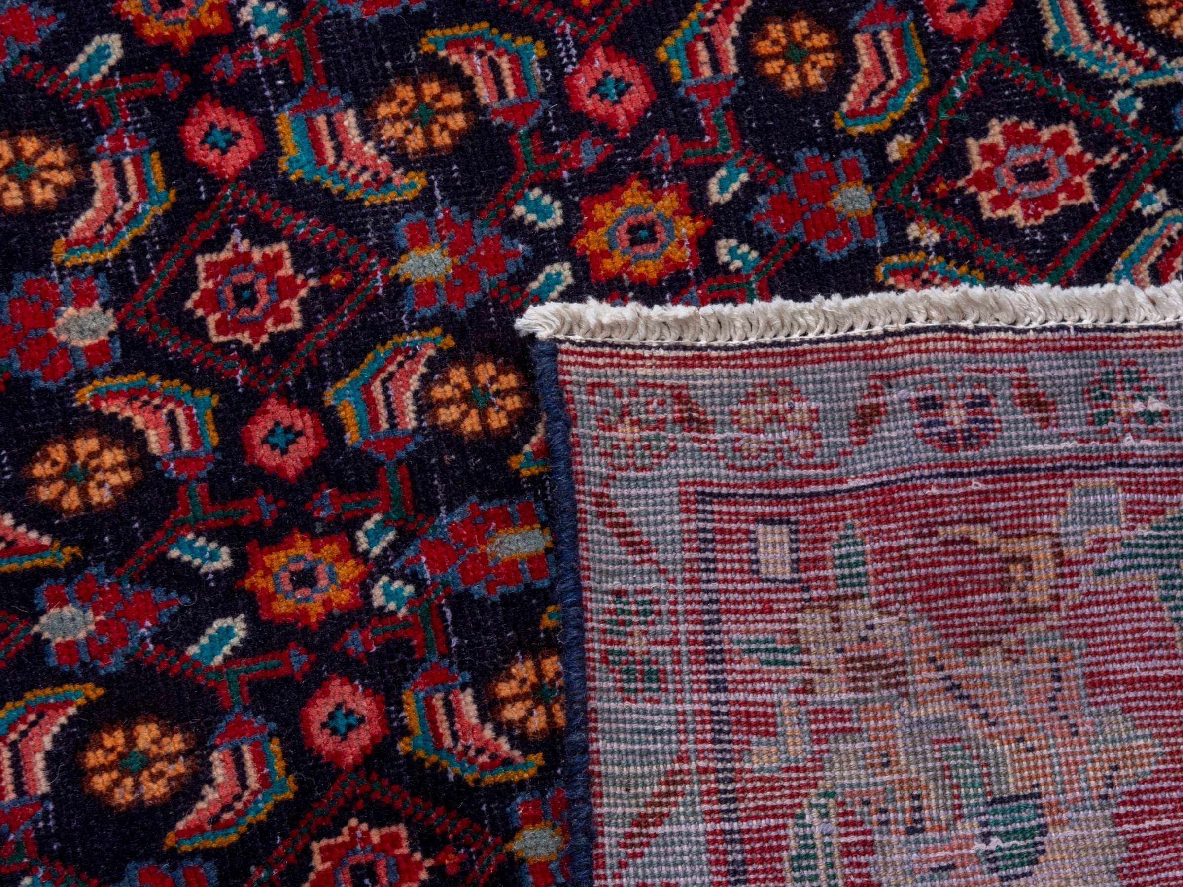 Persian Mahal area rug in navy and deep red, view 20 of 20