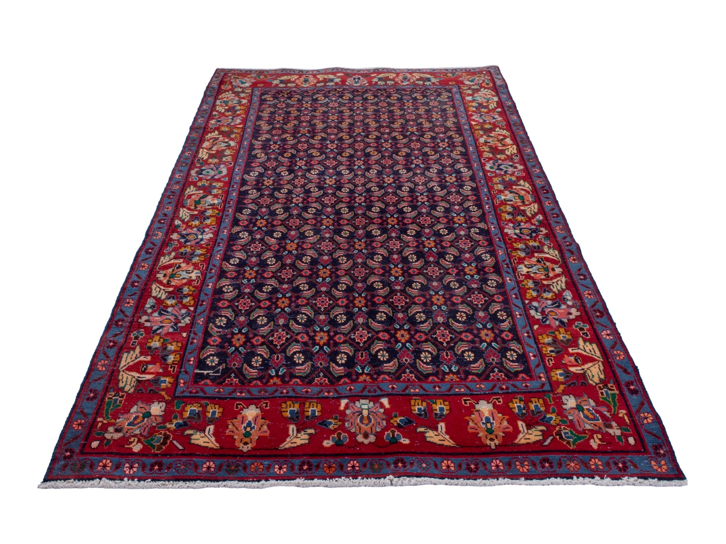 Persian Mahal area rug in navy and deep red, view 2 of 20