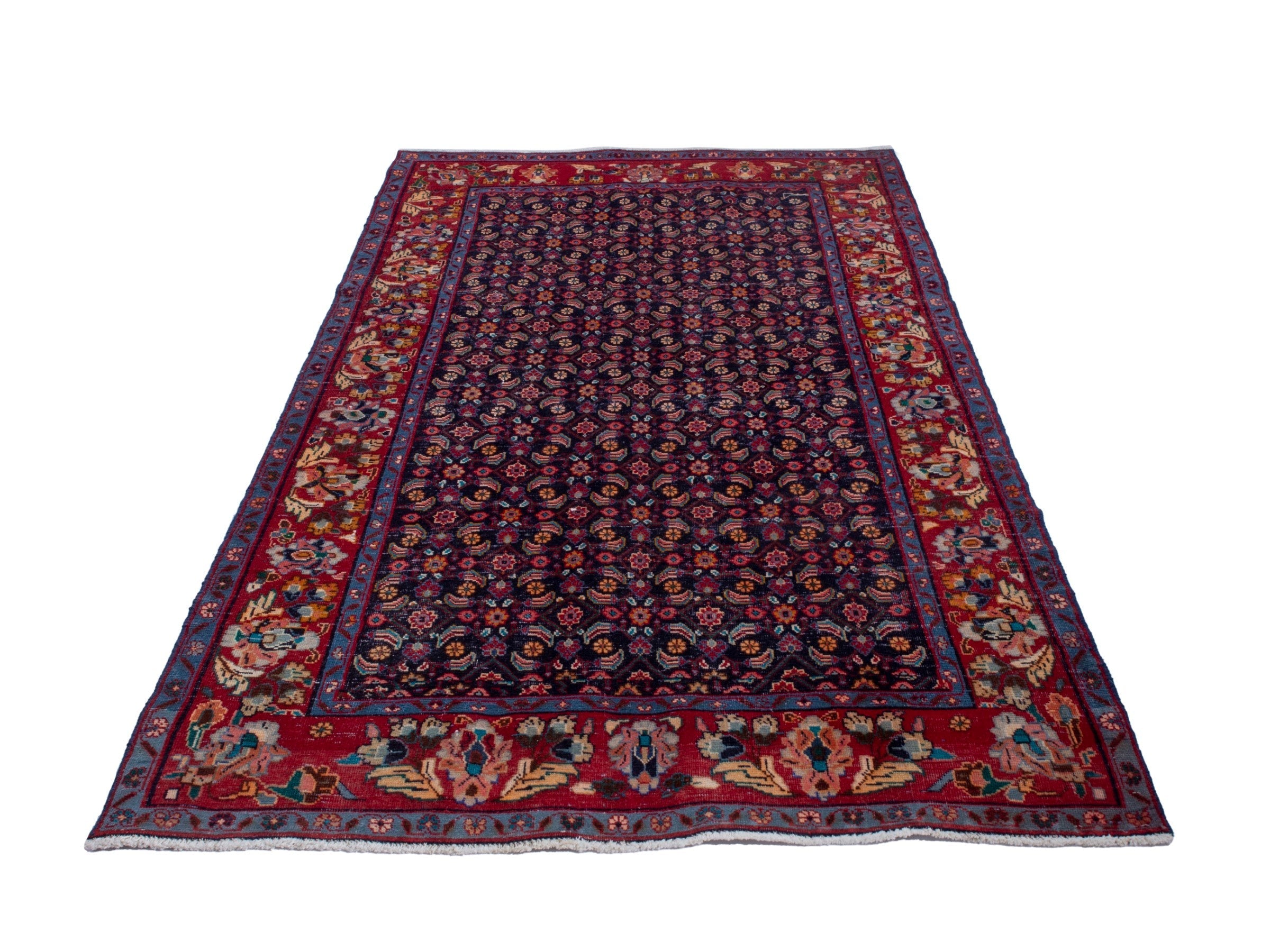 Persian Mahal area rug in navy and deep red, view 3 of 20