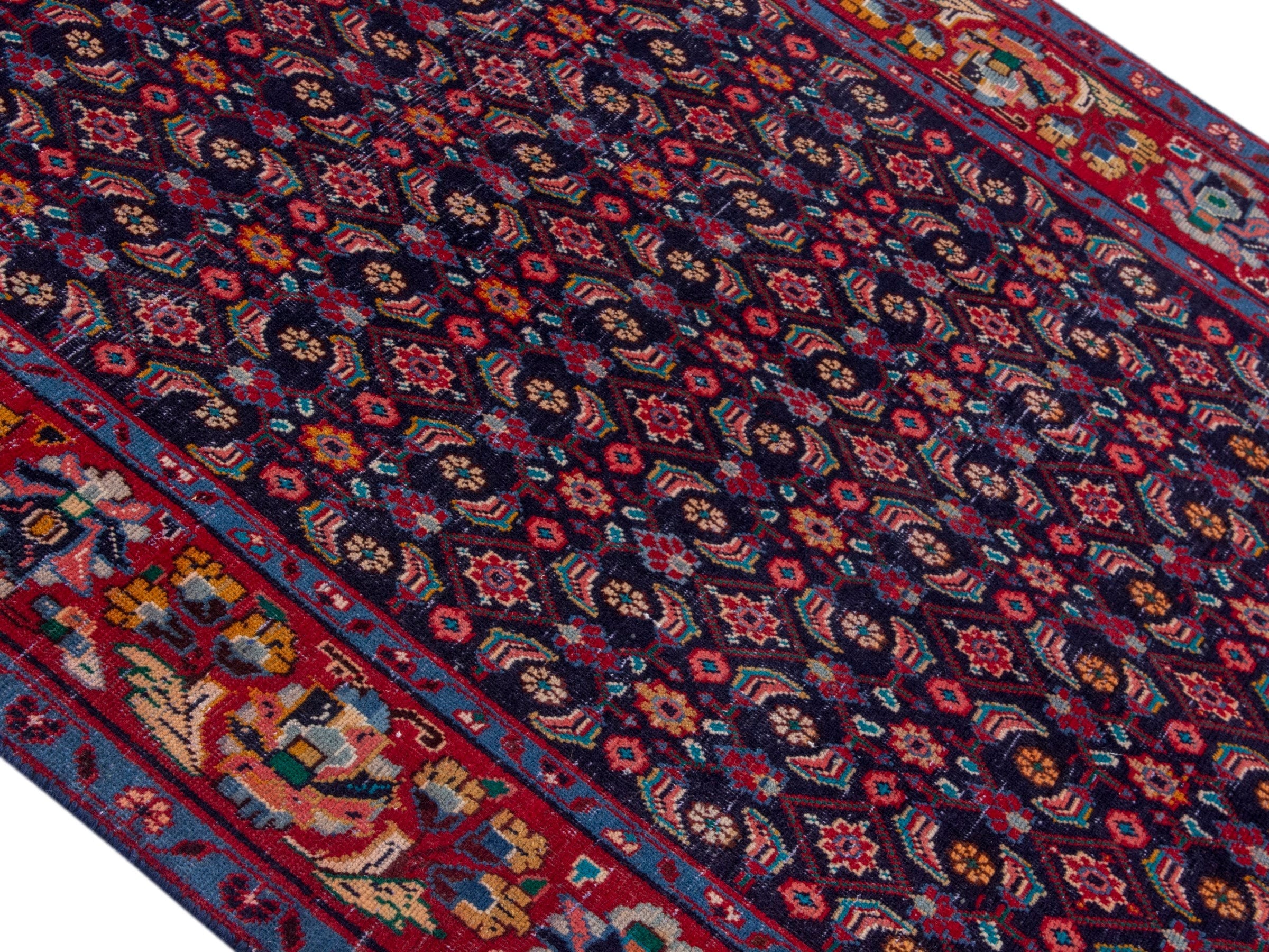 Persian Mahal area rug in navy and deep red, view 4 of 20
