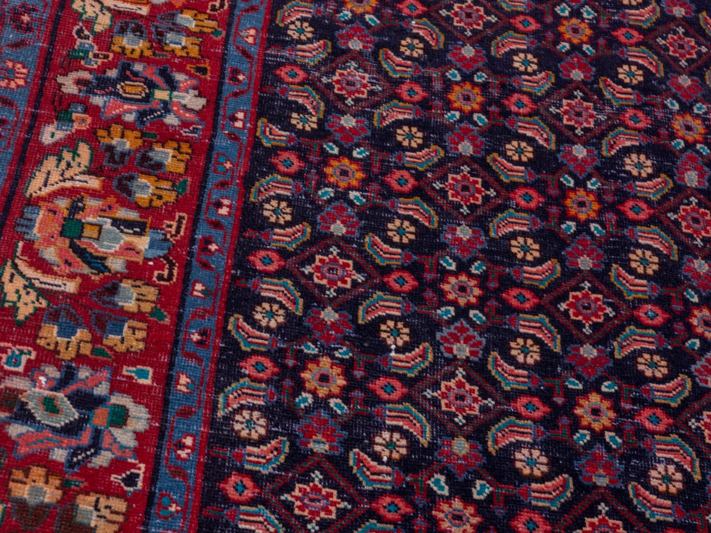 Persian Mahal area rug in navy and deep red, view 9 of 20