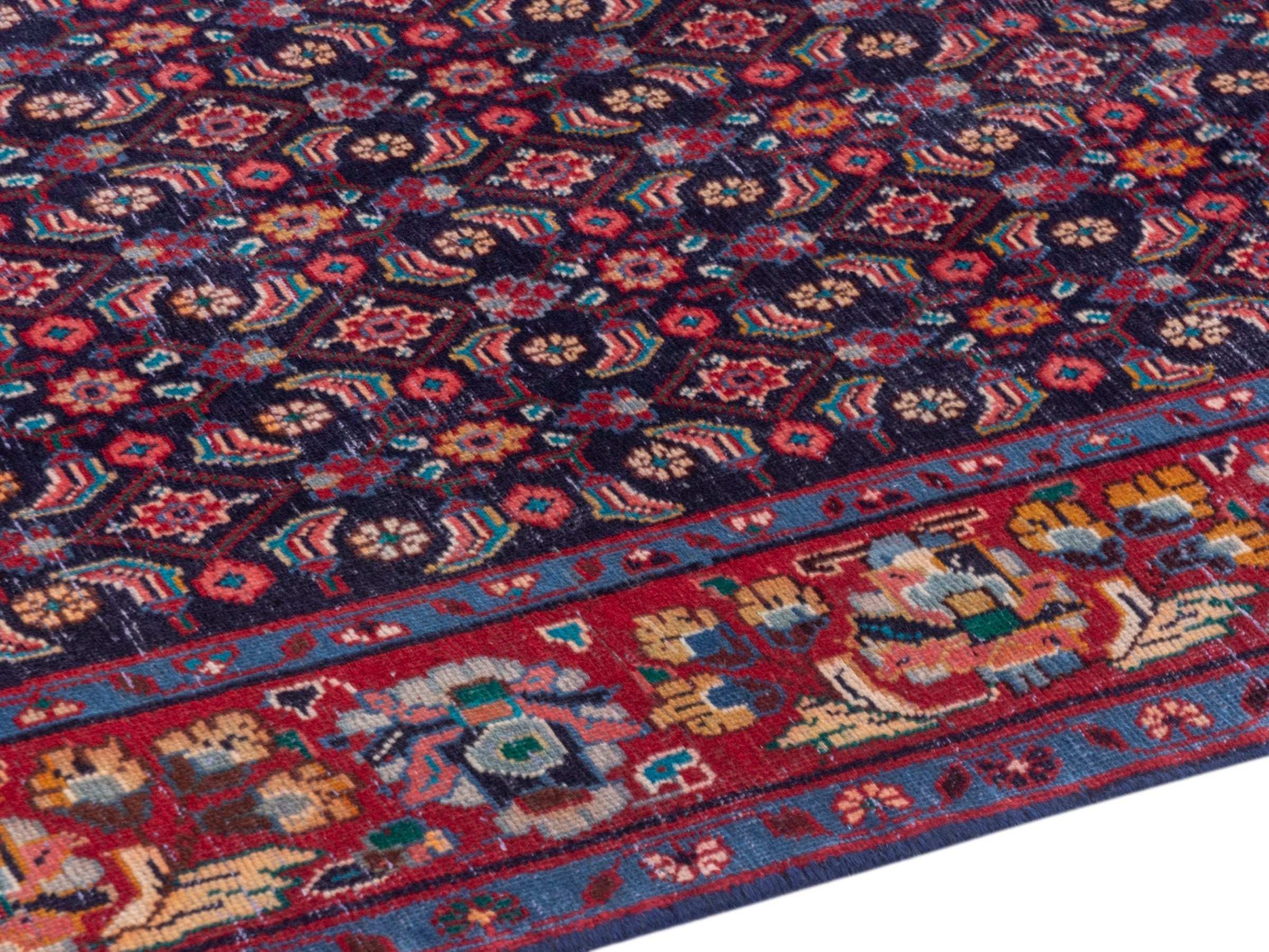 Persian Mahal area rug in navy and deep red, view 6 of 20