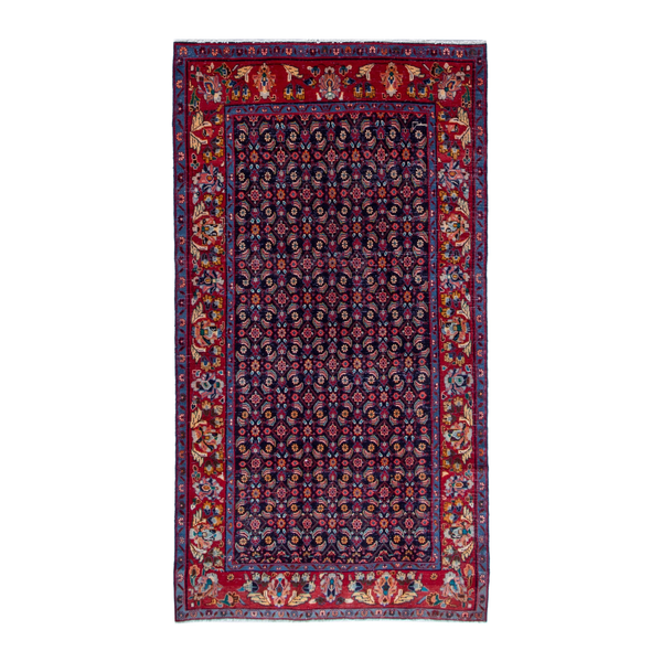 Persian Mahal area rug in navy and deep red, 4'9" x 9'4"