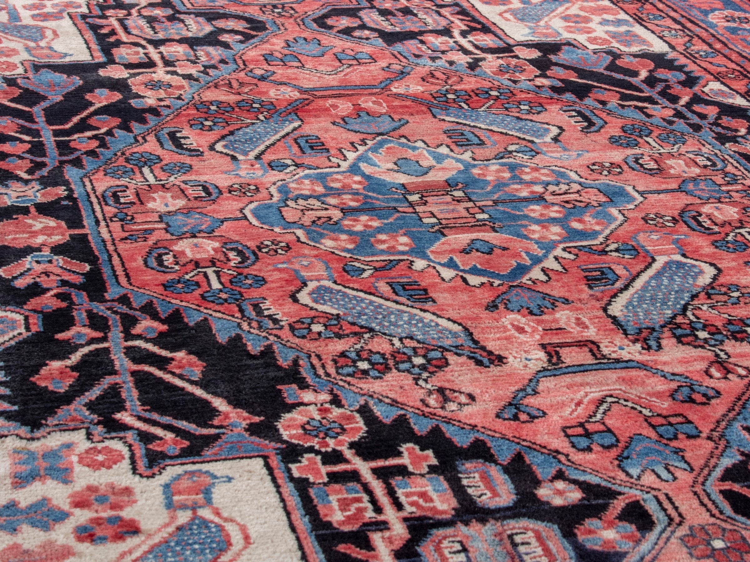 Persian Nahavand area rug in terracotta and dark blue, view 8 of 18