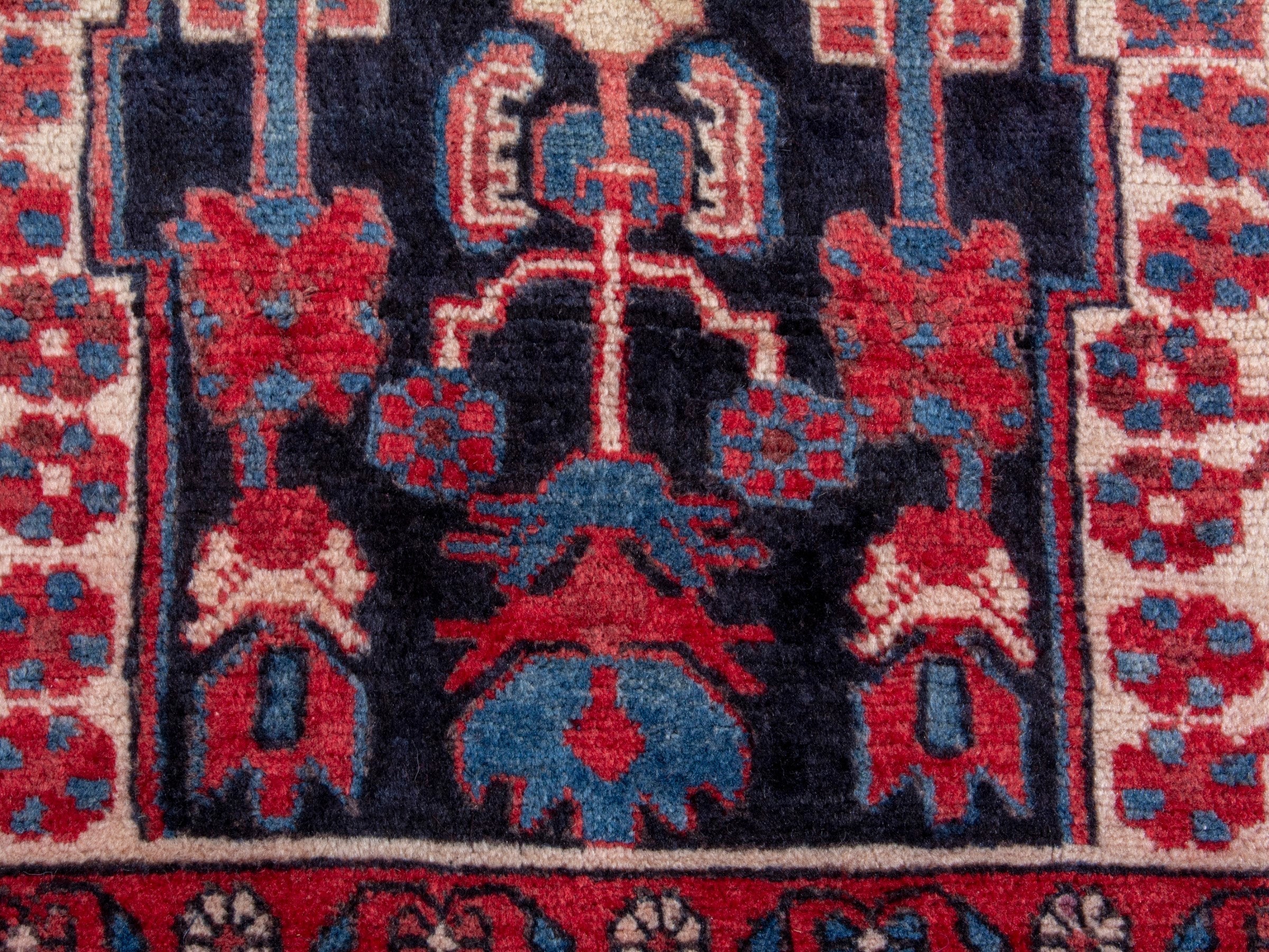 Persian Nahavand area rug in terracotta and dark blue, view 11 of 18