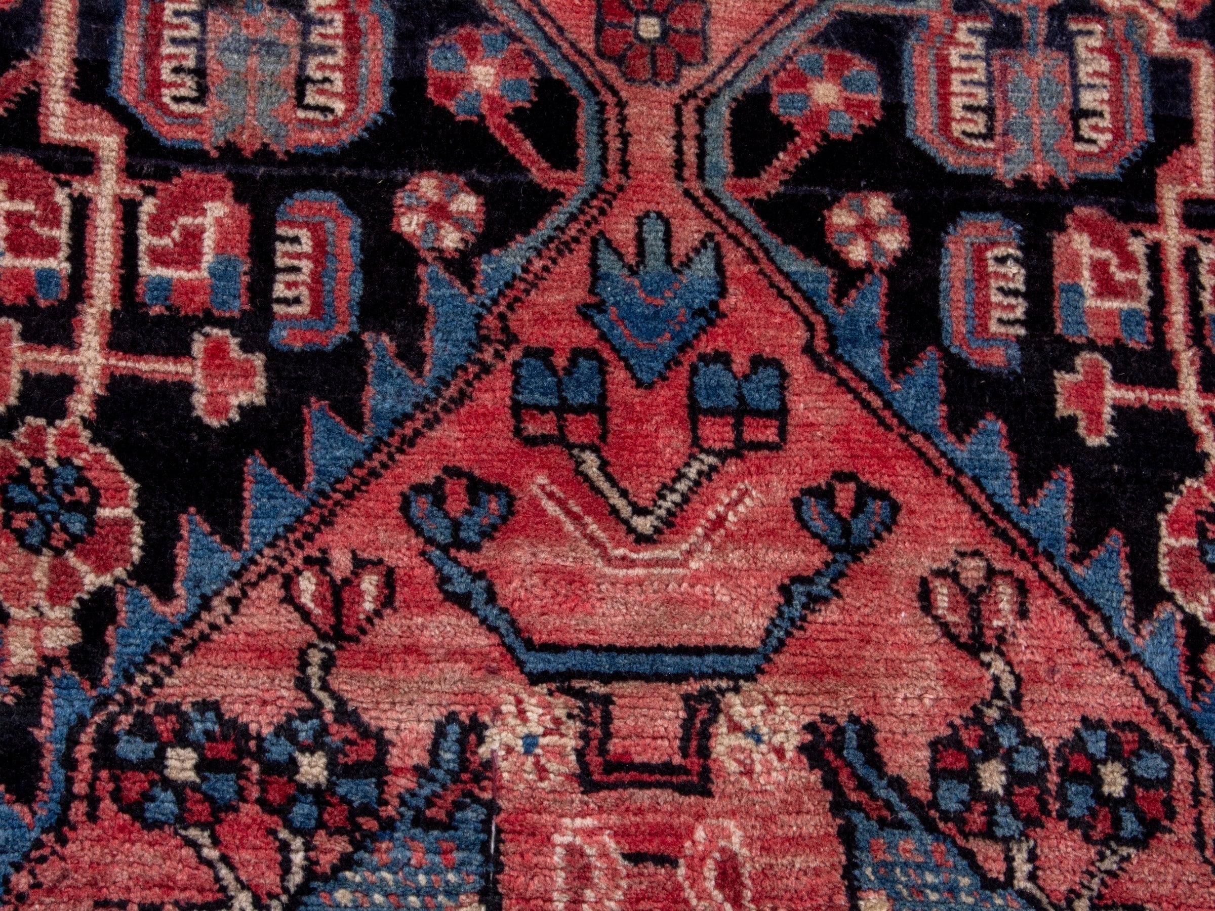 Persian Nahavand area rug in terracotta and dark blue, view 12 of 18