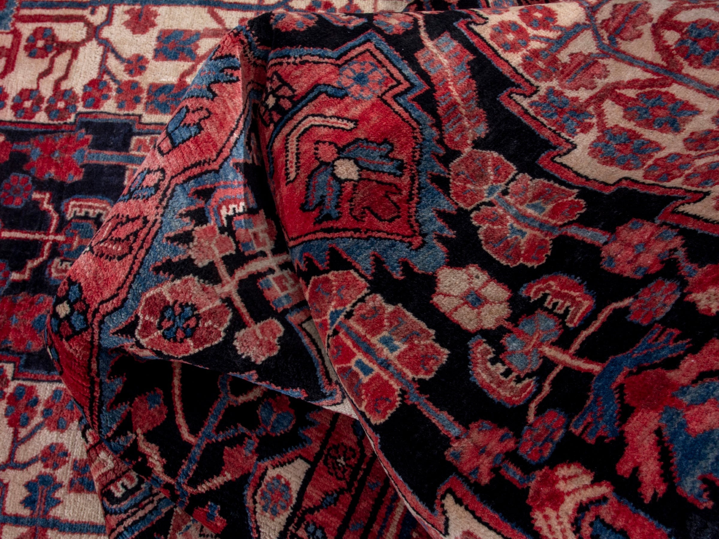Persian Nahavand area rug in terracotta and dark blue, view 16 of 18