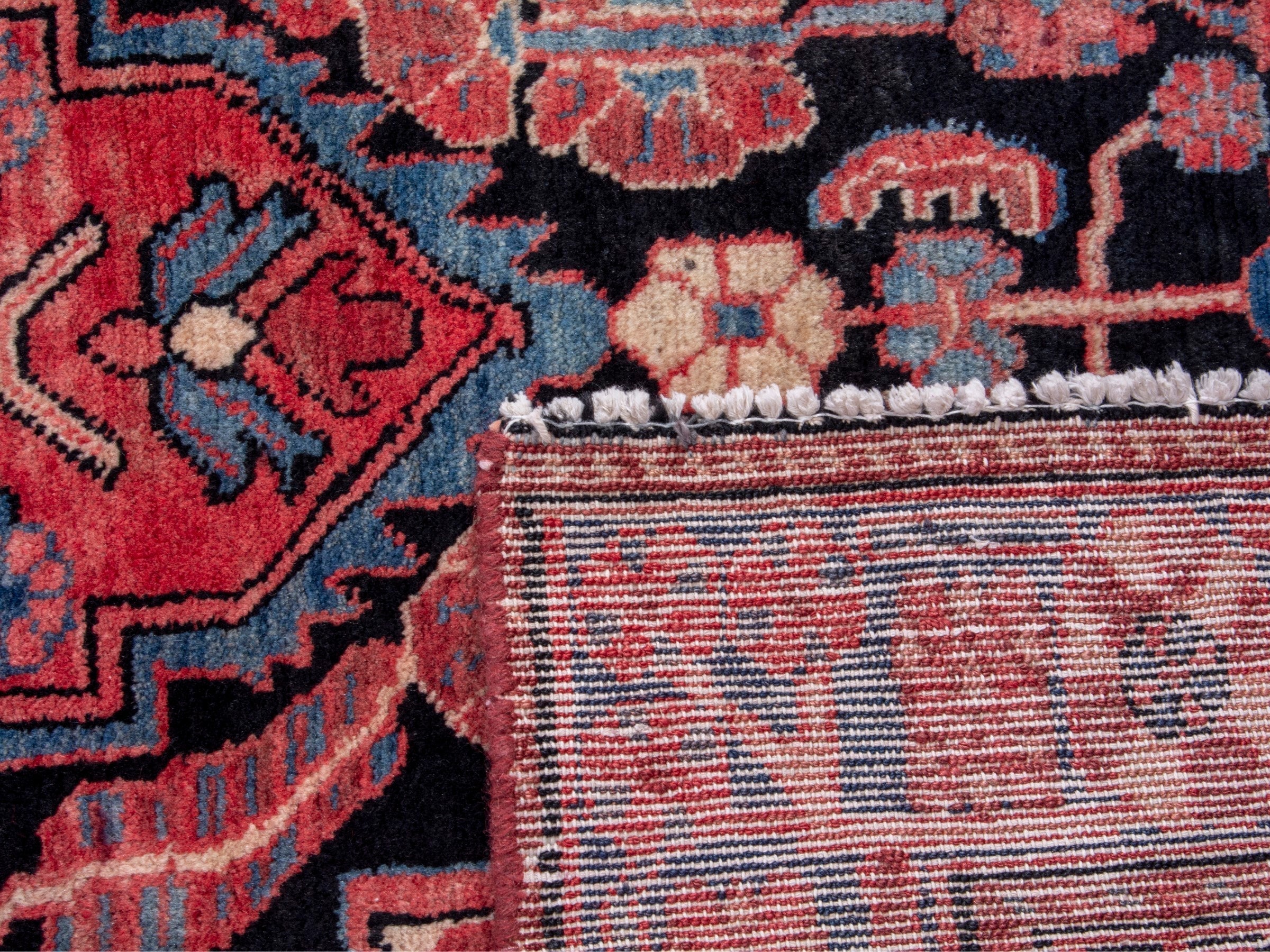 Persian Nahavand area rug in terracotta and dark blue, view 18 of 18