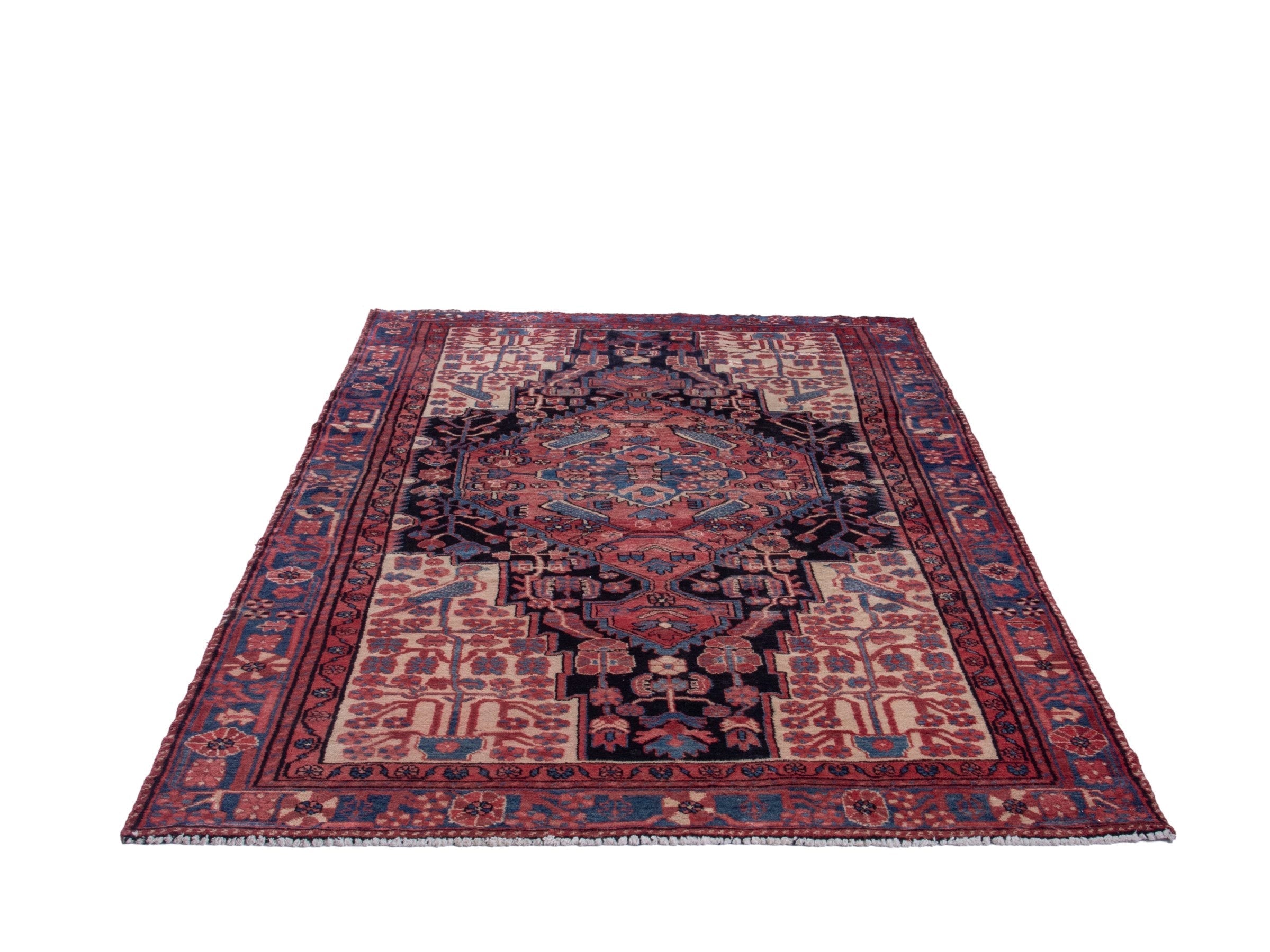 Persian Nahavand area rug in terracotta and dark blue, view 2 of 18