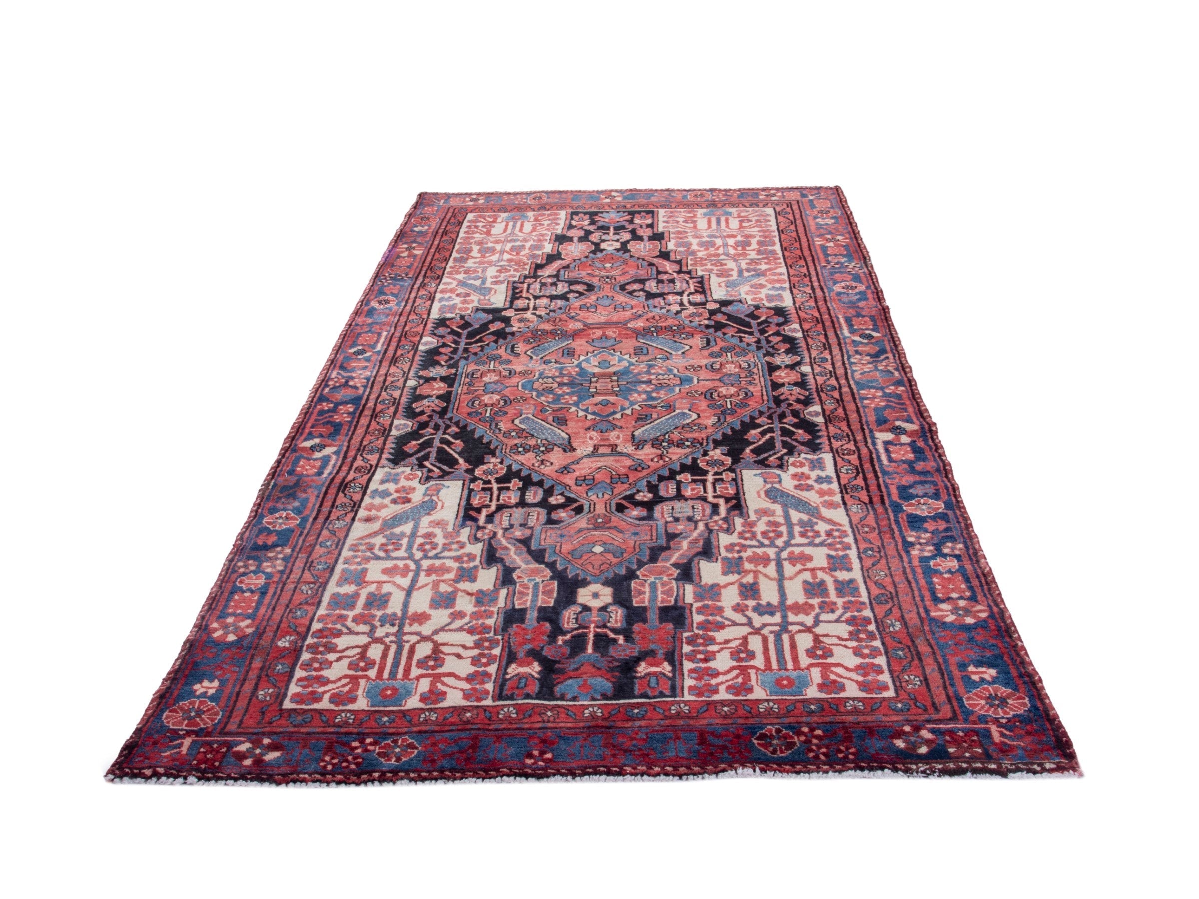 Persian Nahavand area rug in terracotta and dark blue, view 3 of 18