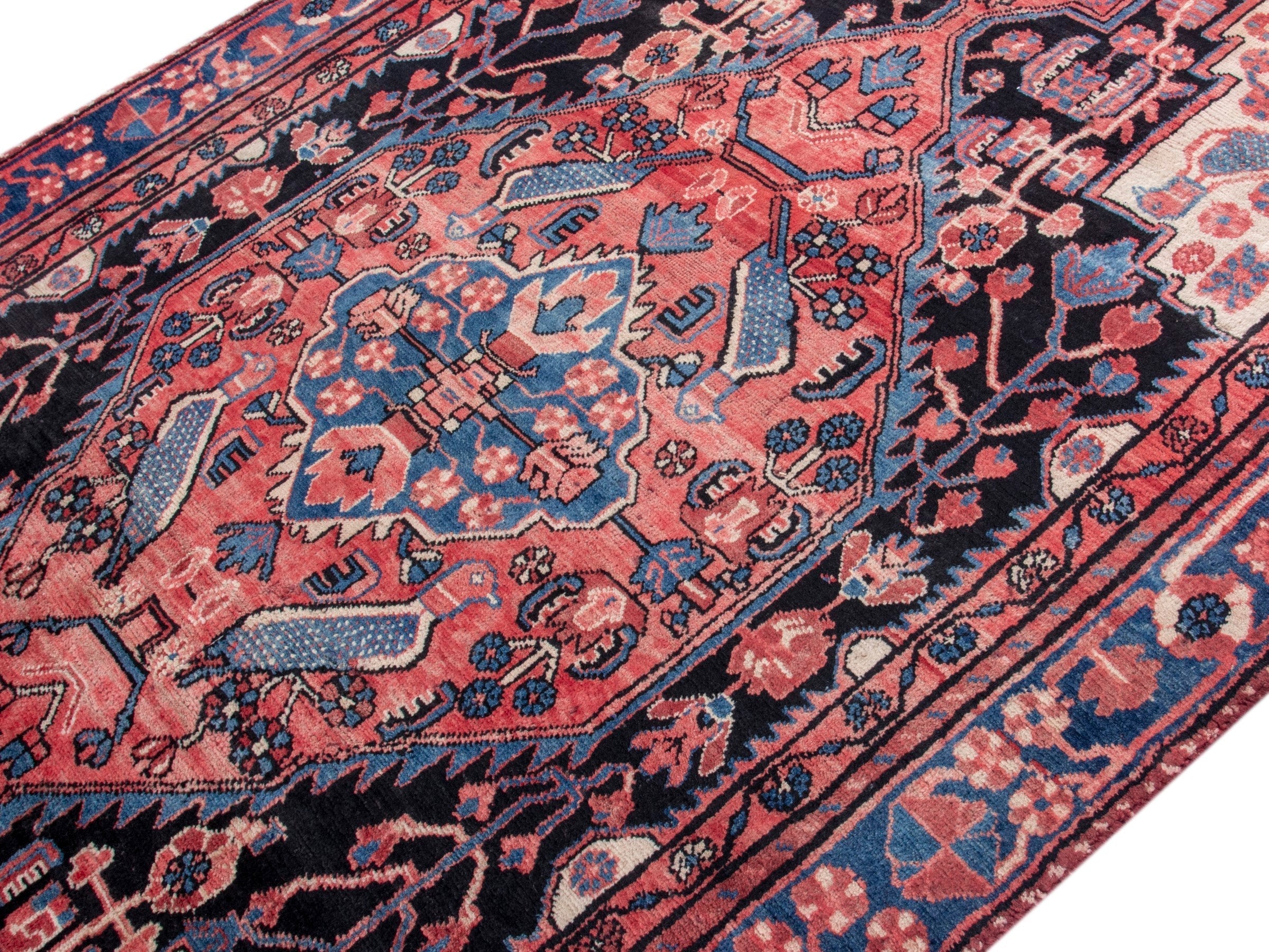 Persian Nahavand area rug in terracotta and dark blue, view 4 of 18