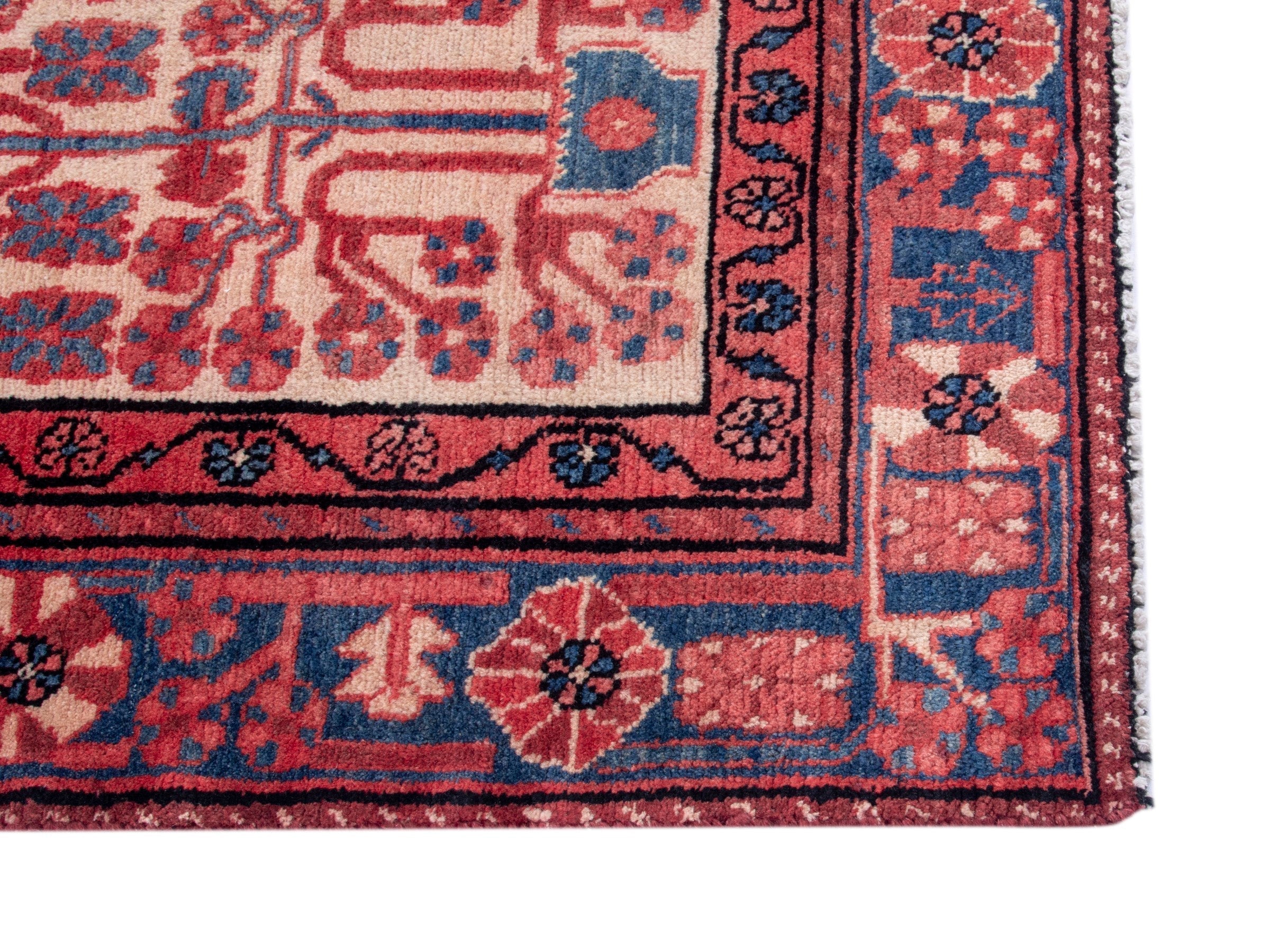 Persian Nahavand area rug in terracotta and dark blue, view 10 of 18