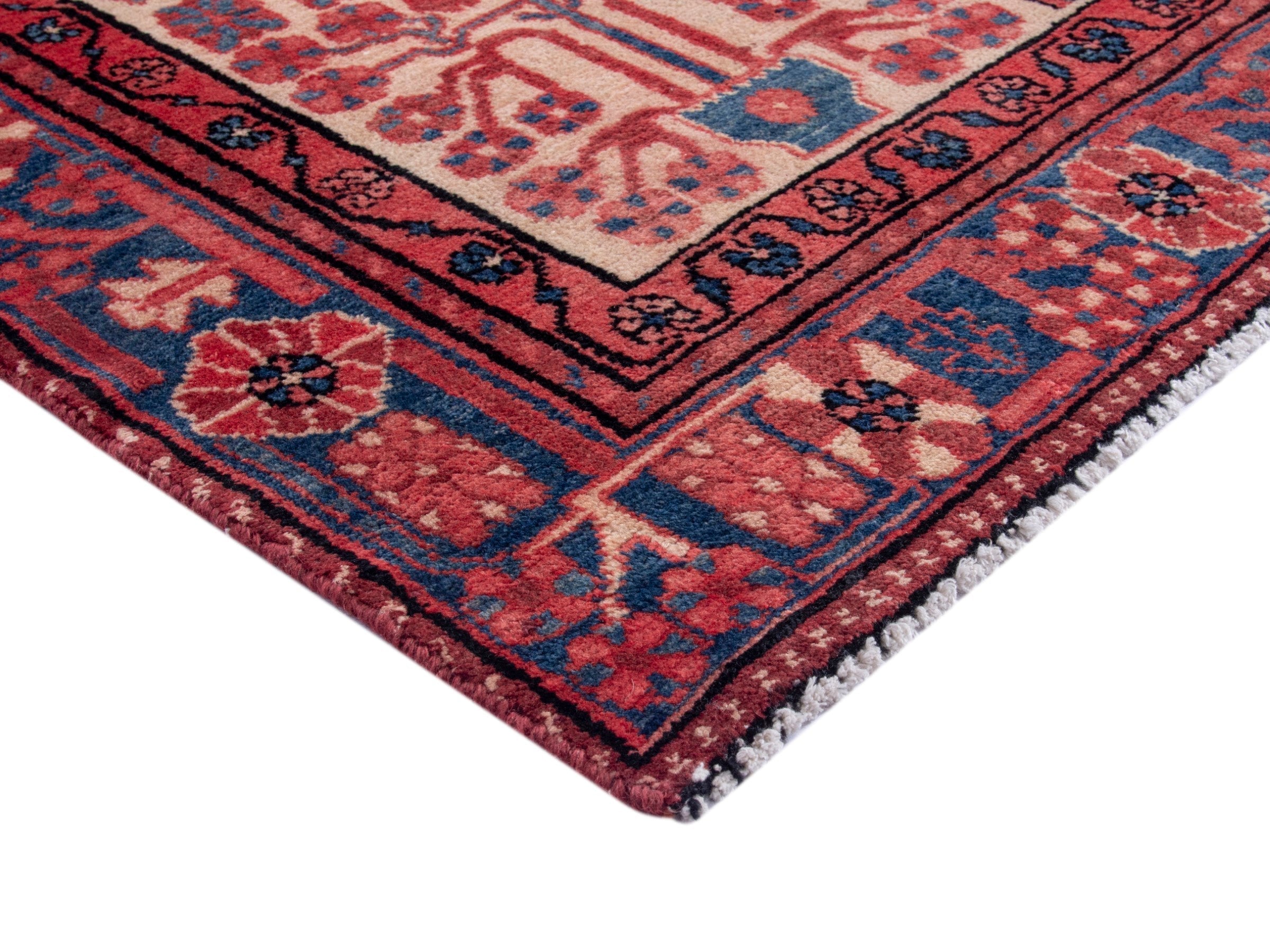 Persian Nahavand area rug in terracotta and dark blue, view 5 of 18