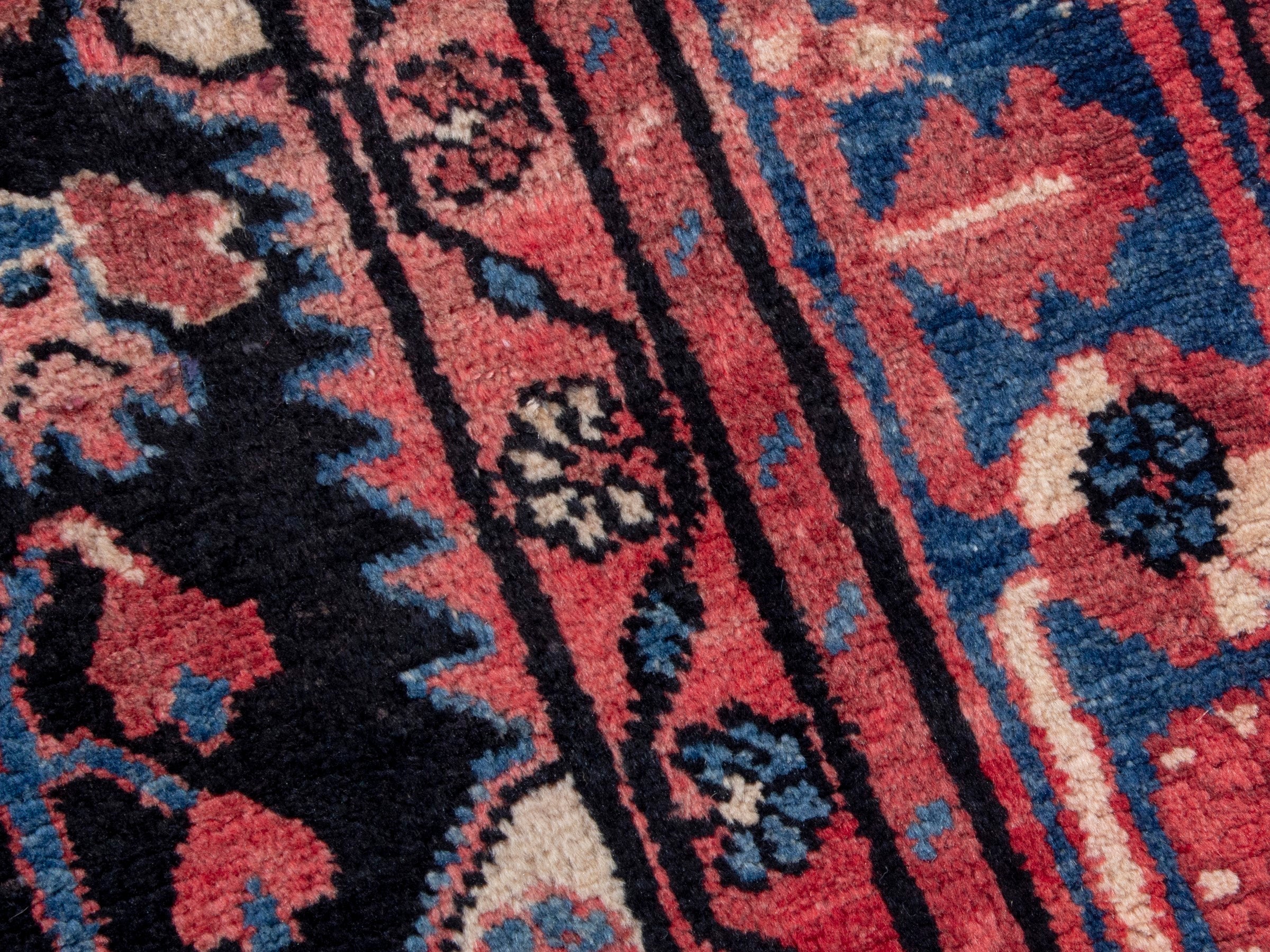 Persian Nahavand area rug in terracotta and dark blue, view 9 of 18