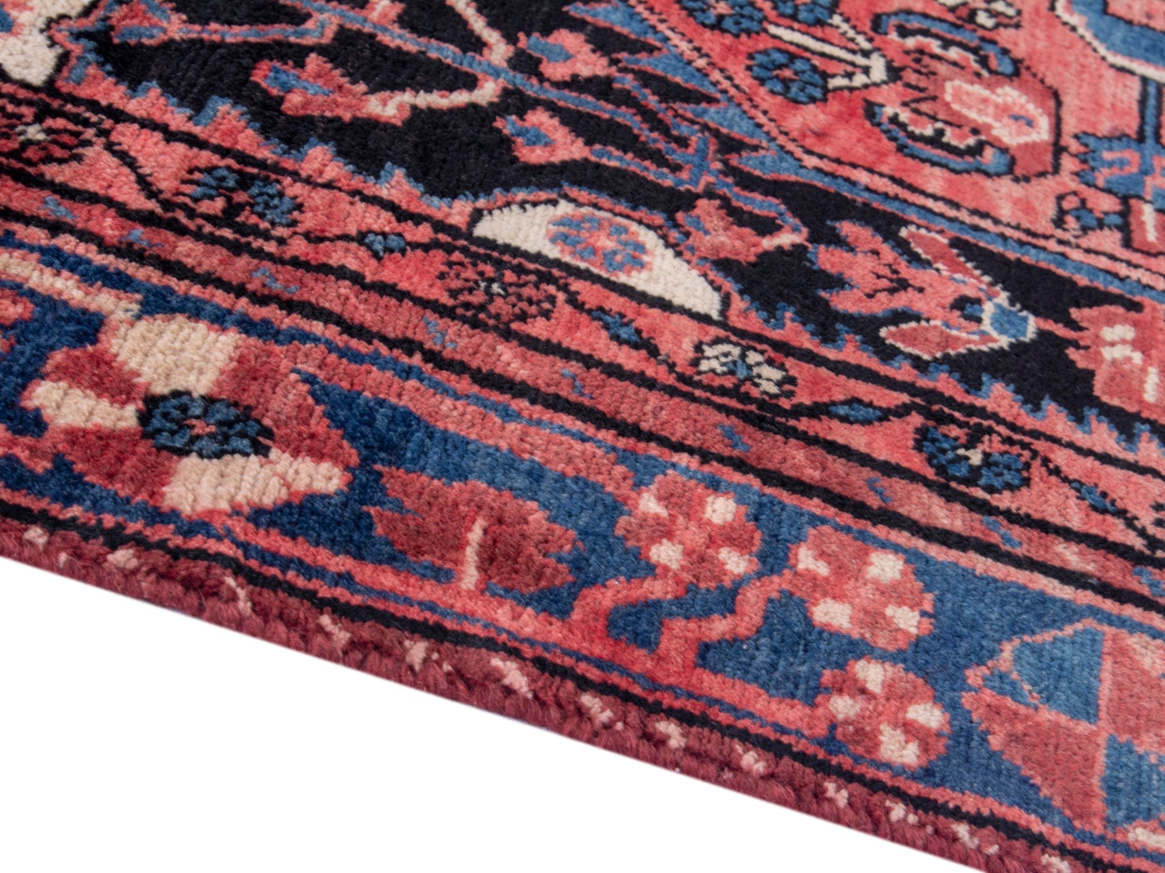 Persian Nahavand area rug in terracotta and dark blue, view 6 of 18