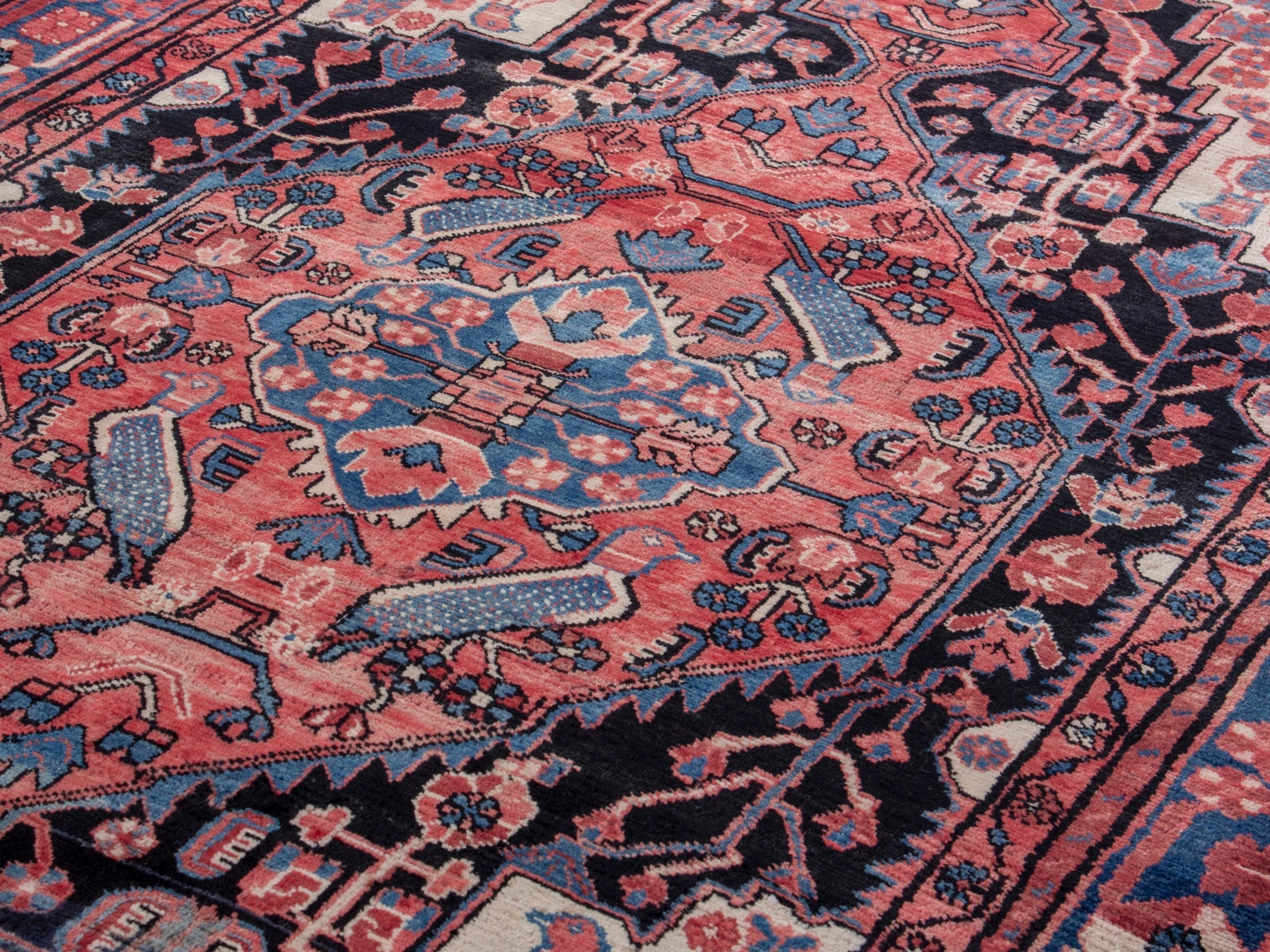 Persian Nahavand area rug in terracotta and dark blue, view 7 of 18