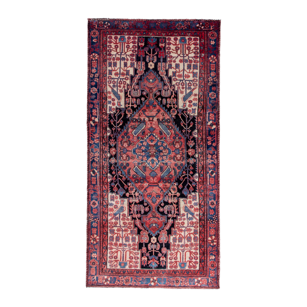 Persian Nahavand runner rug in terracotta and dark blue, 4'11" x 10'6"