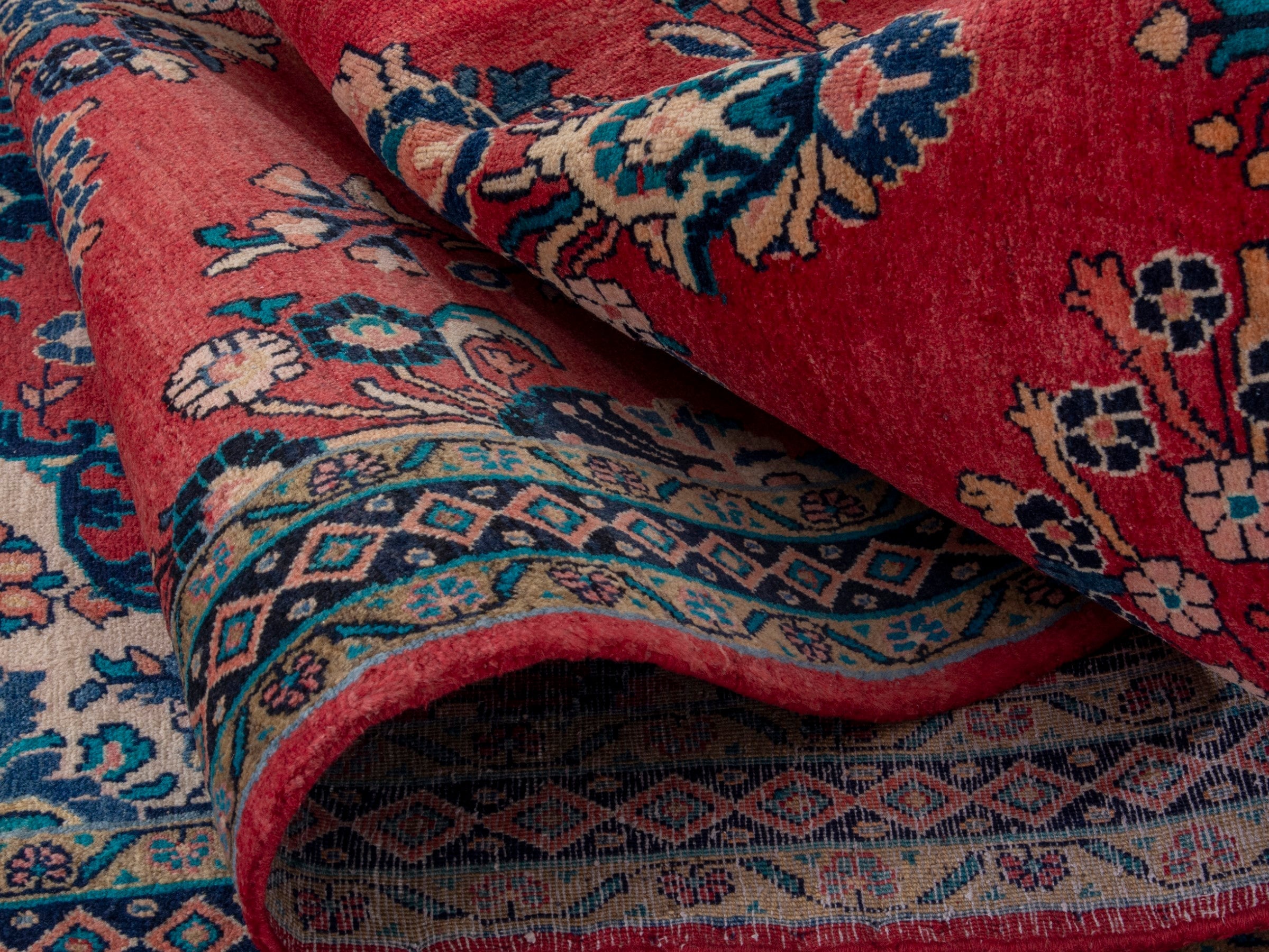 Persian Mahal area rug in deep red and navy, view 15 of 18