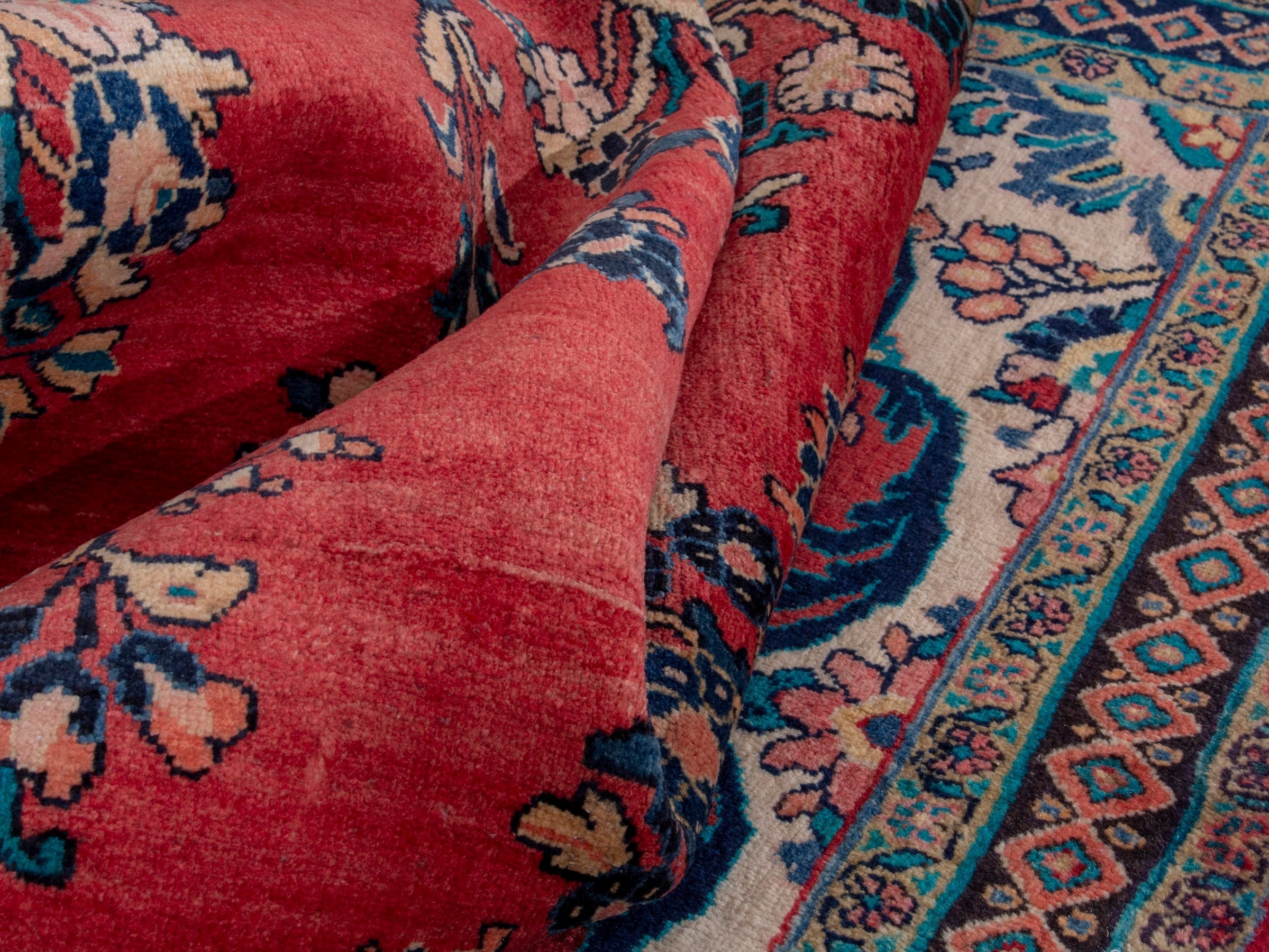 Persian Mahal area rug in deep red and navy, view 16 of 18