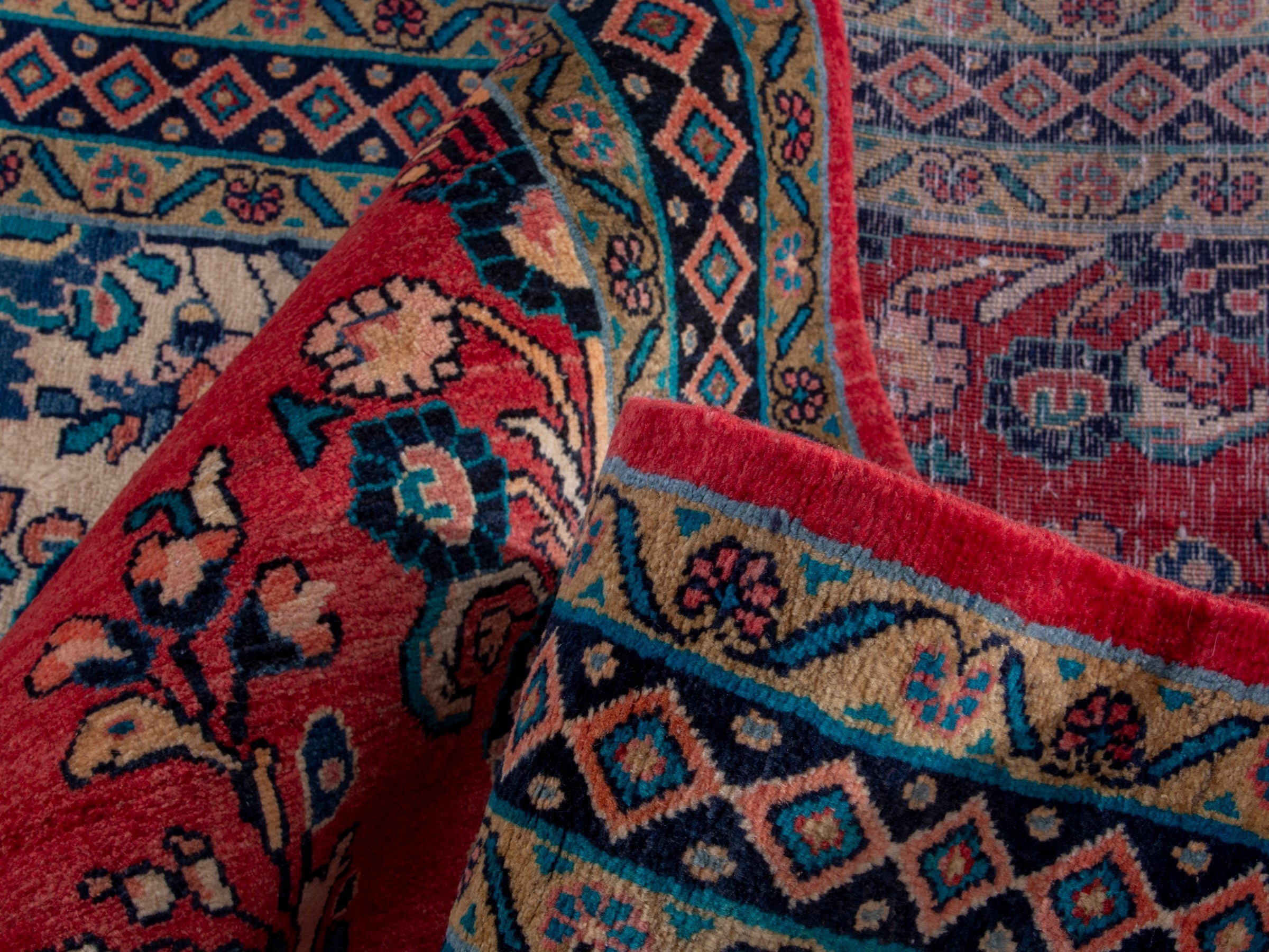 Persian Mahal area rug in deep red and navy, view 17 of 18