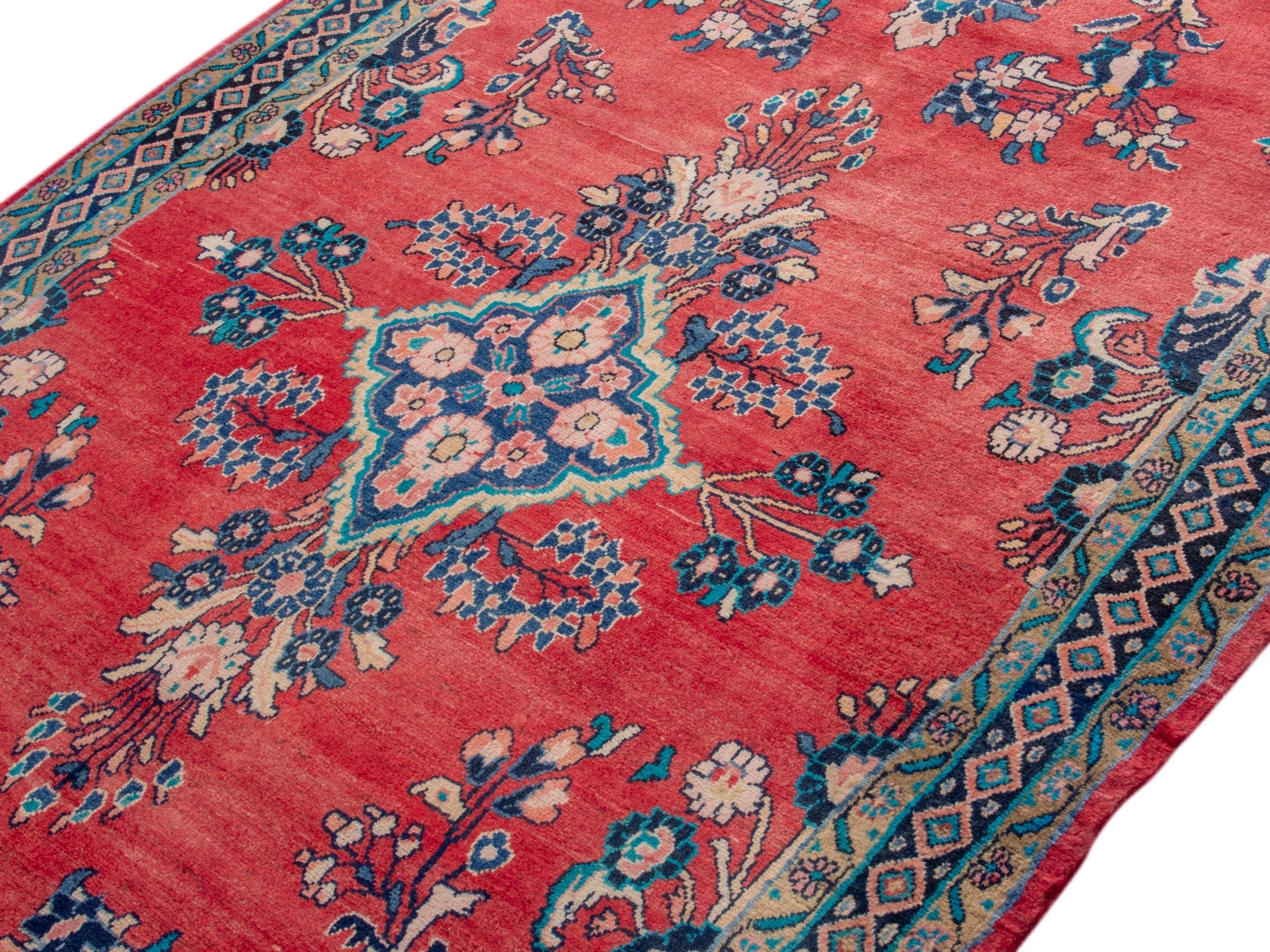Persian Mahal area rug in deep red and navy, view 4 of 18