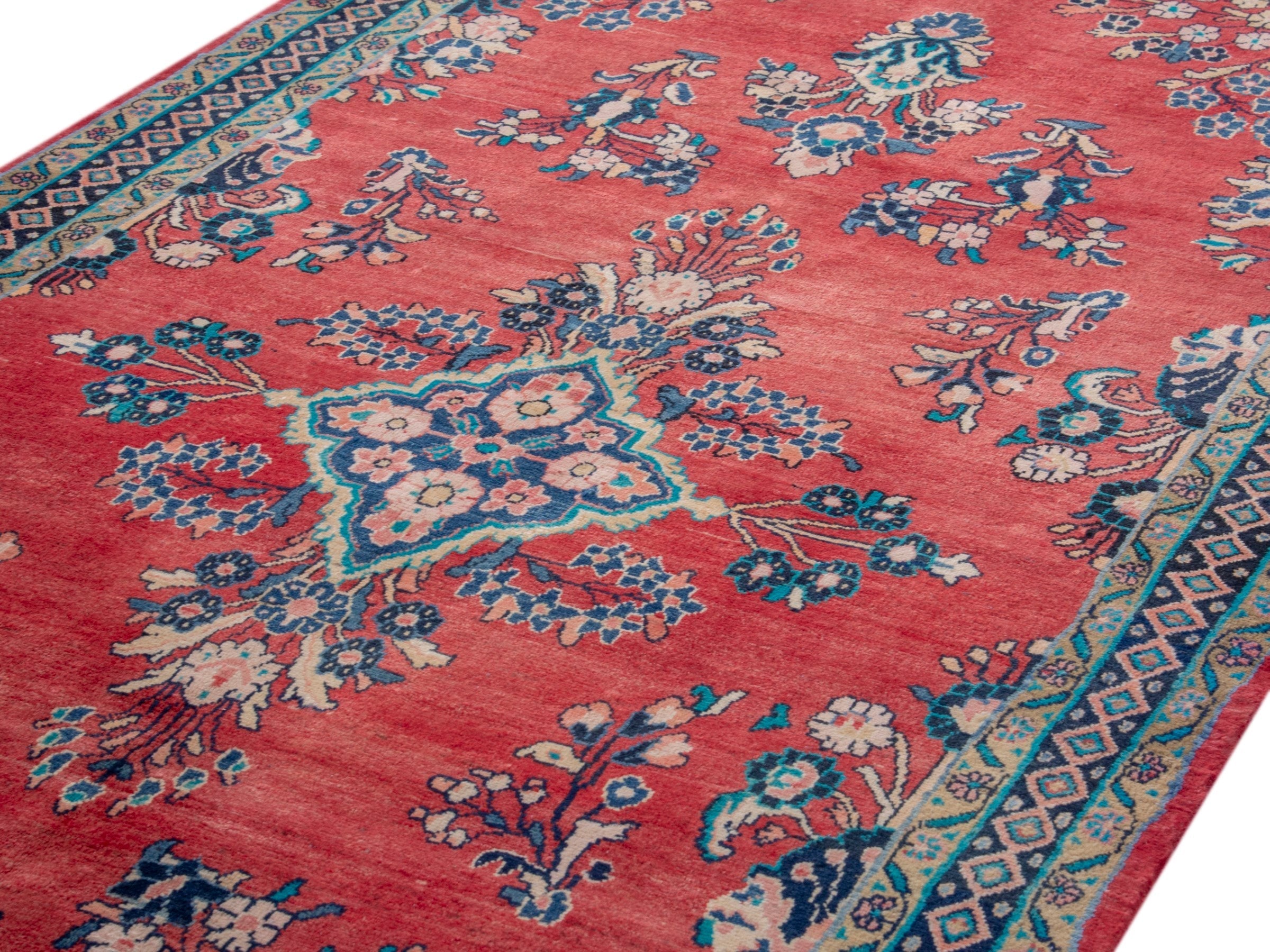 Persian Mahal area rug in deep red and navy, view 7 of 18