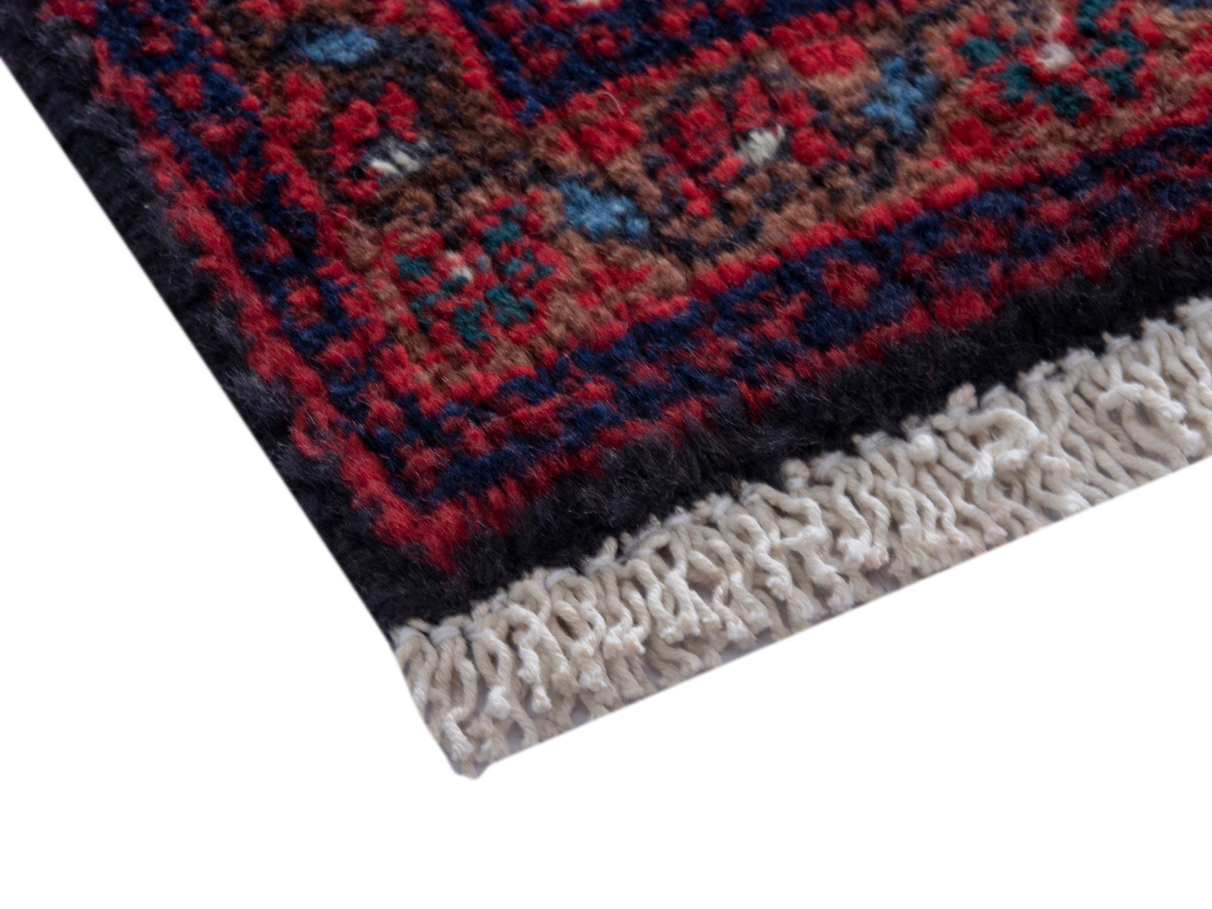 Persian Sanandaj accent rug in cream and burgundy, view 5 of 9
