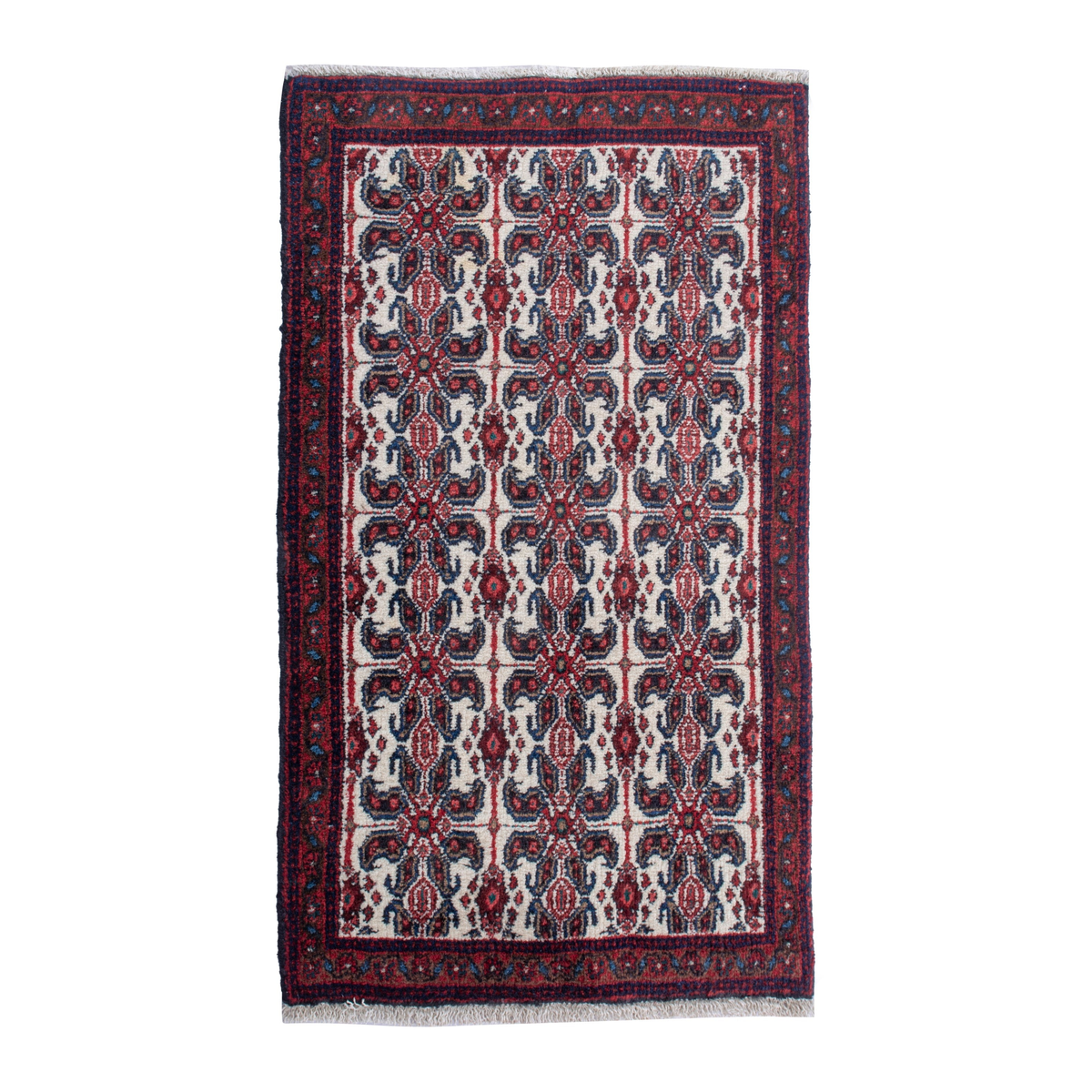 Persian Sanandaj accent rug in cream and burgundy, 2'4" x 3'7"