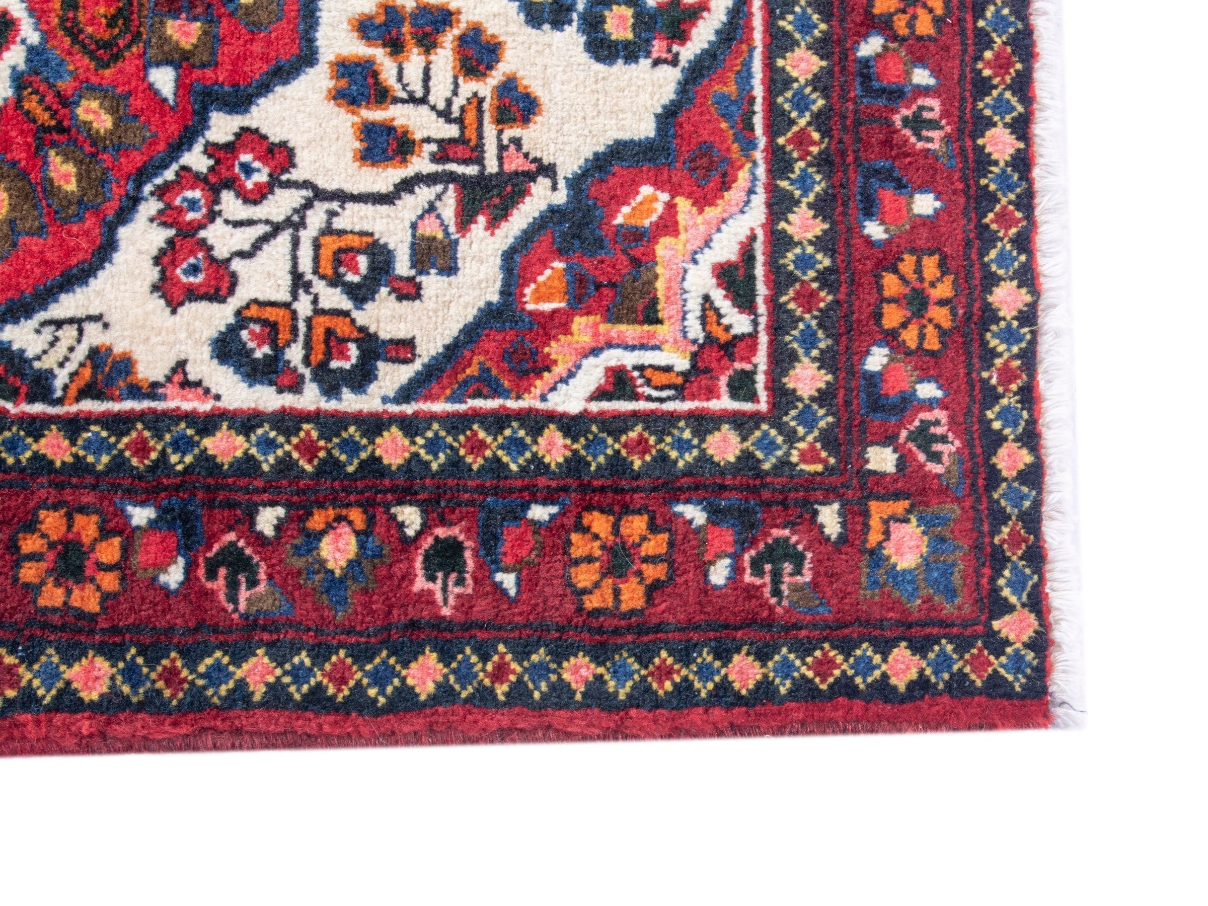 Persian Hamedan accent rug in deep red and ivory, view 4 of 9
