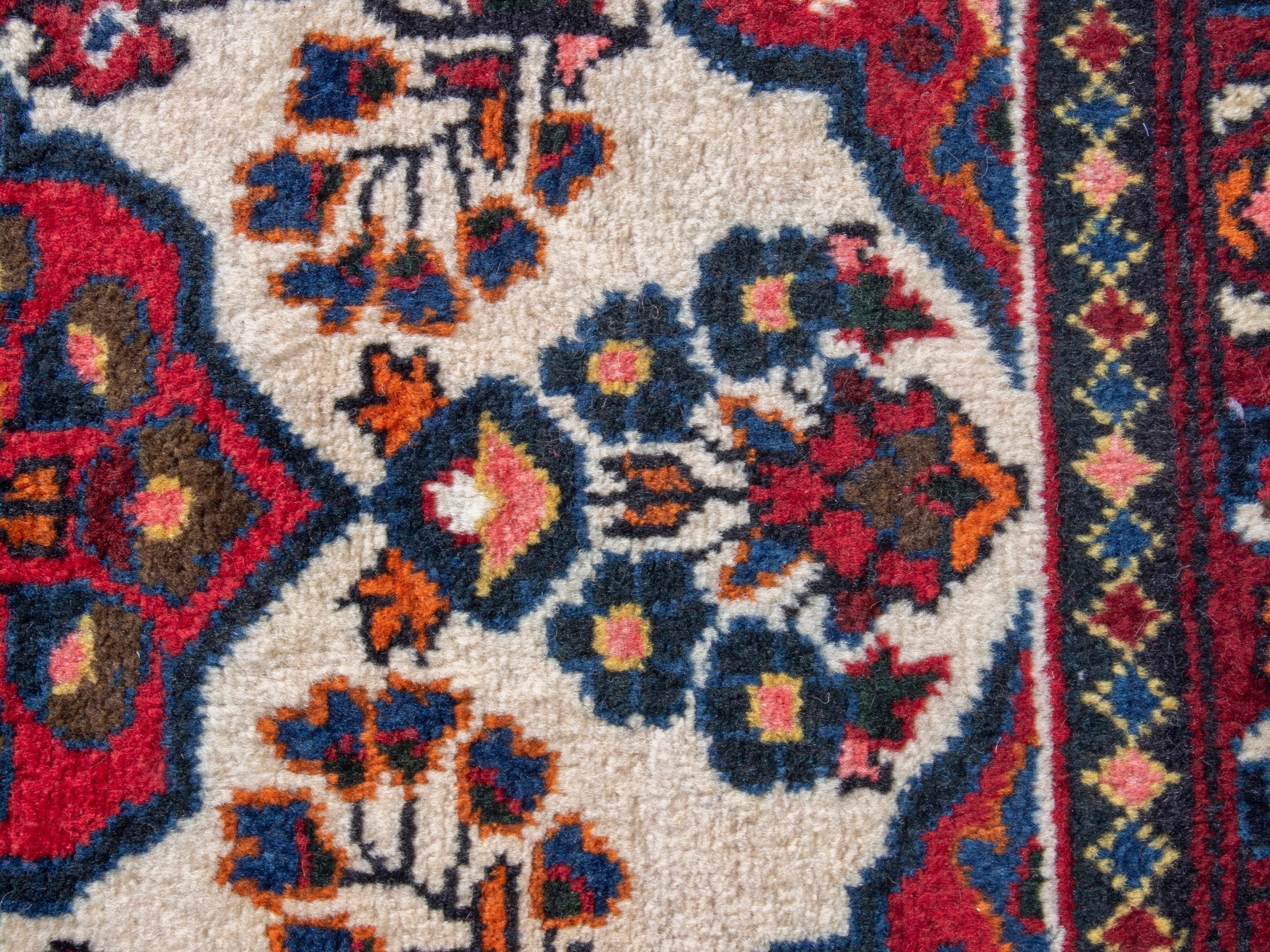 Persian Hamedan accent rug in deep red and ivory, view 6 of 9