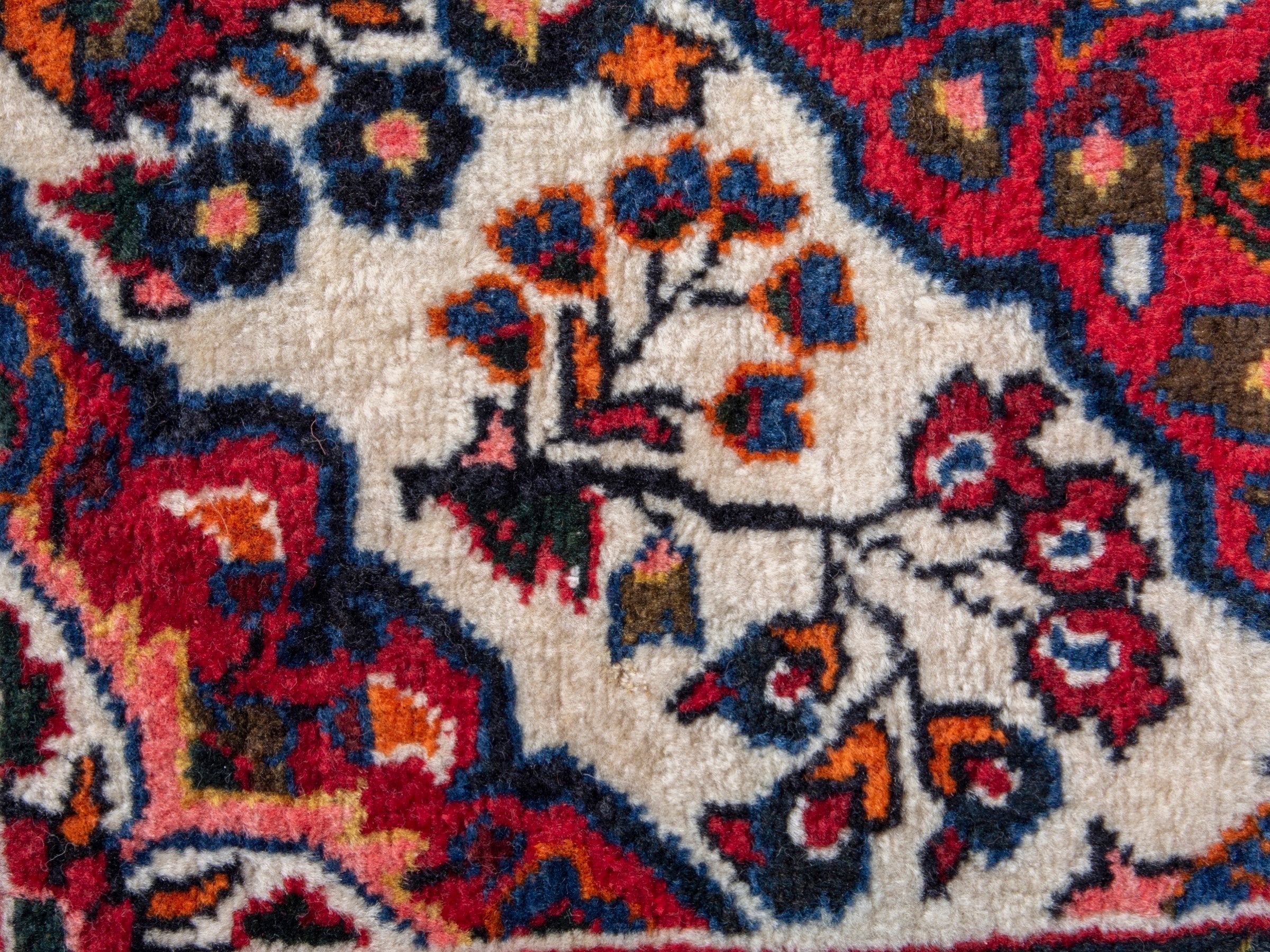Persian Hamedan accent rug in deep red and ivory, view 8 of 9